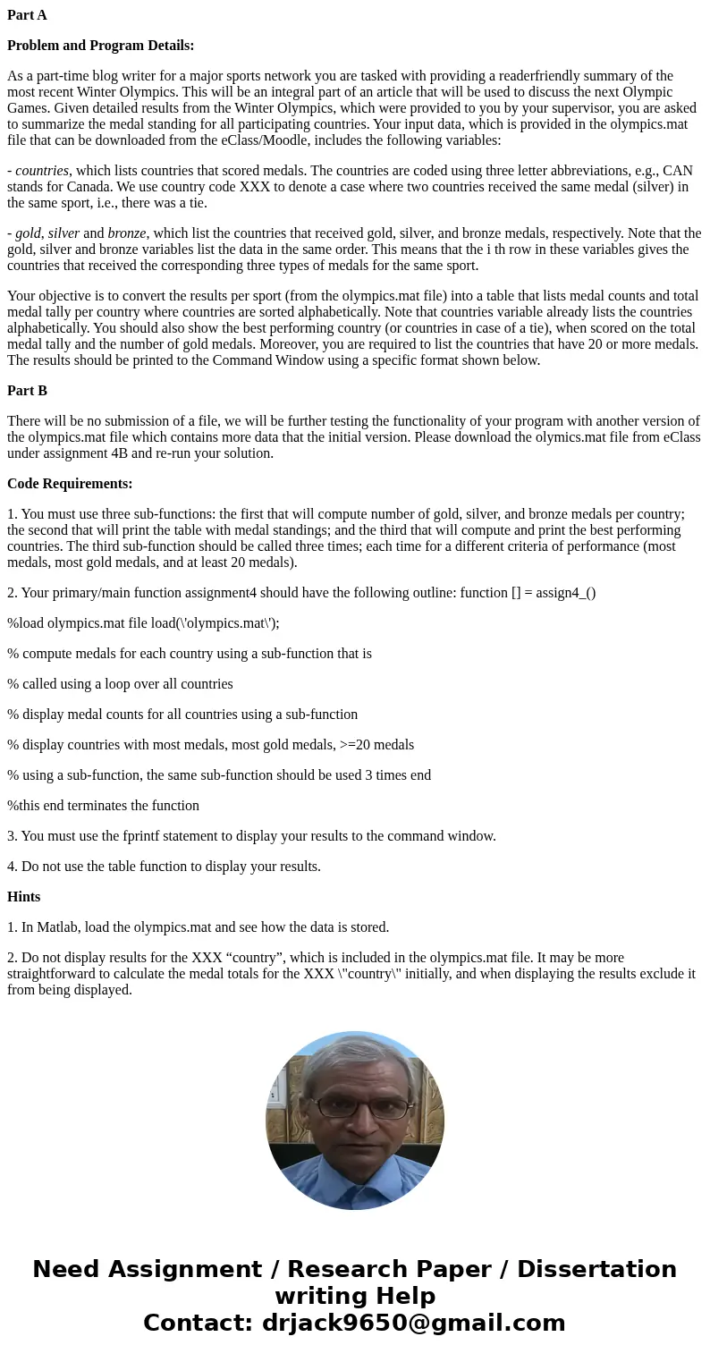 Part A Problem and Program Details: As a part-time blog writer for a major sports network you are tasked with providing a readerfriendly summary of the most rec Part A Problem and Program Details: As a part-time blog writer for a major sports network you are tasked with providing a readerfriendly summary of the most rec