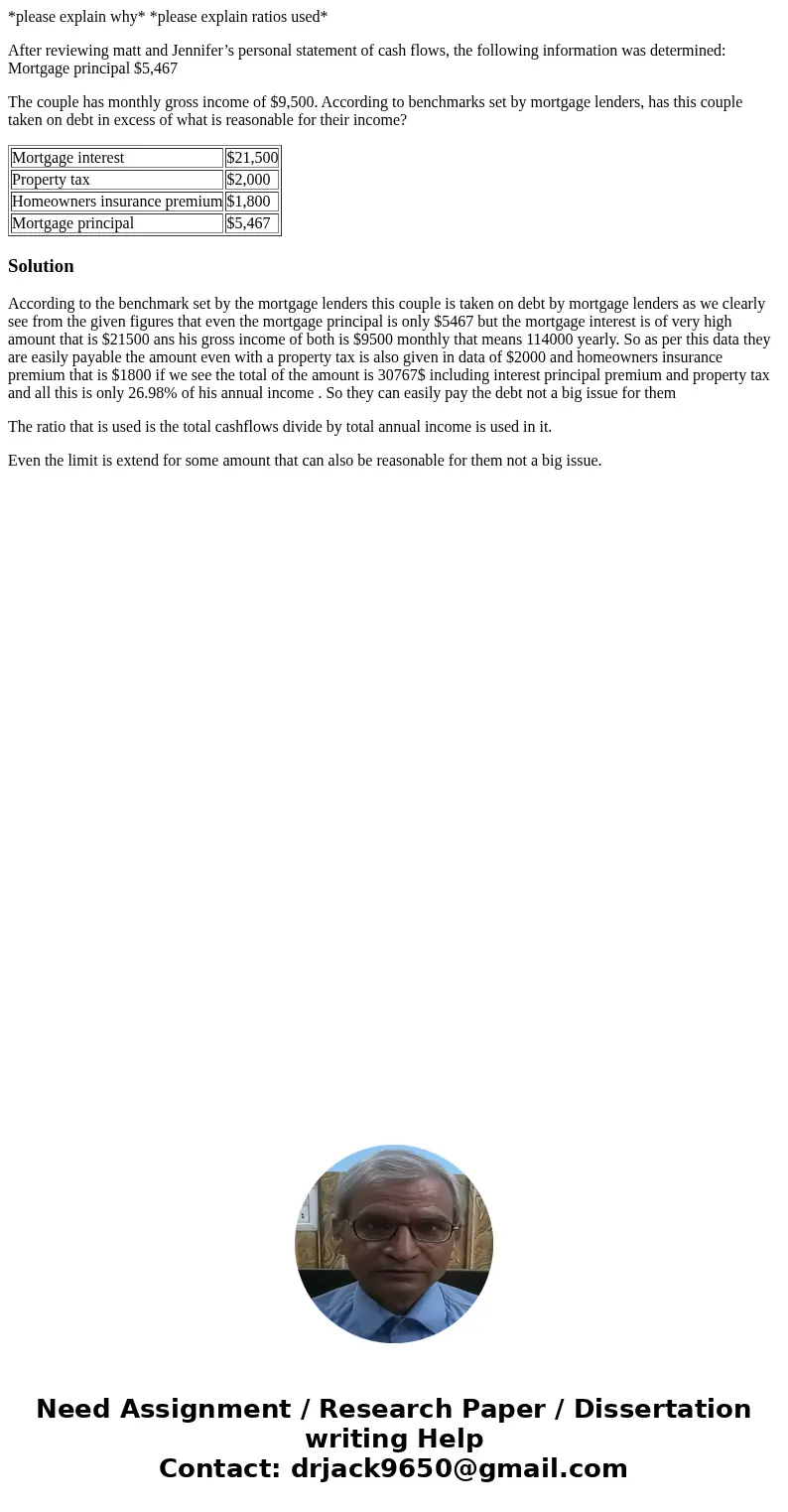 *please explain why* *please explain ratios used* After reviewing matt and Jennifer’s personal statement of cash flows, the following information was determined *please explain why* *please explain ratios used* After reviewing matt and Jennifer’s personal statement of cash flows, the following information was determined
