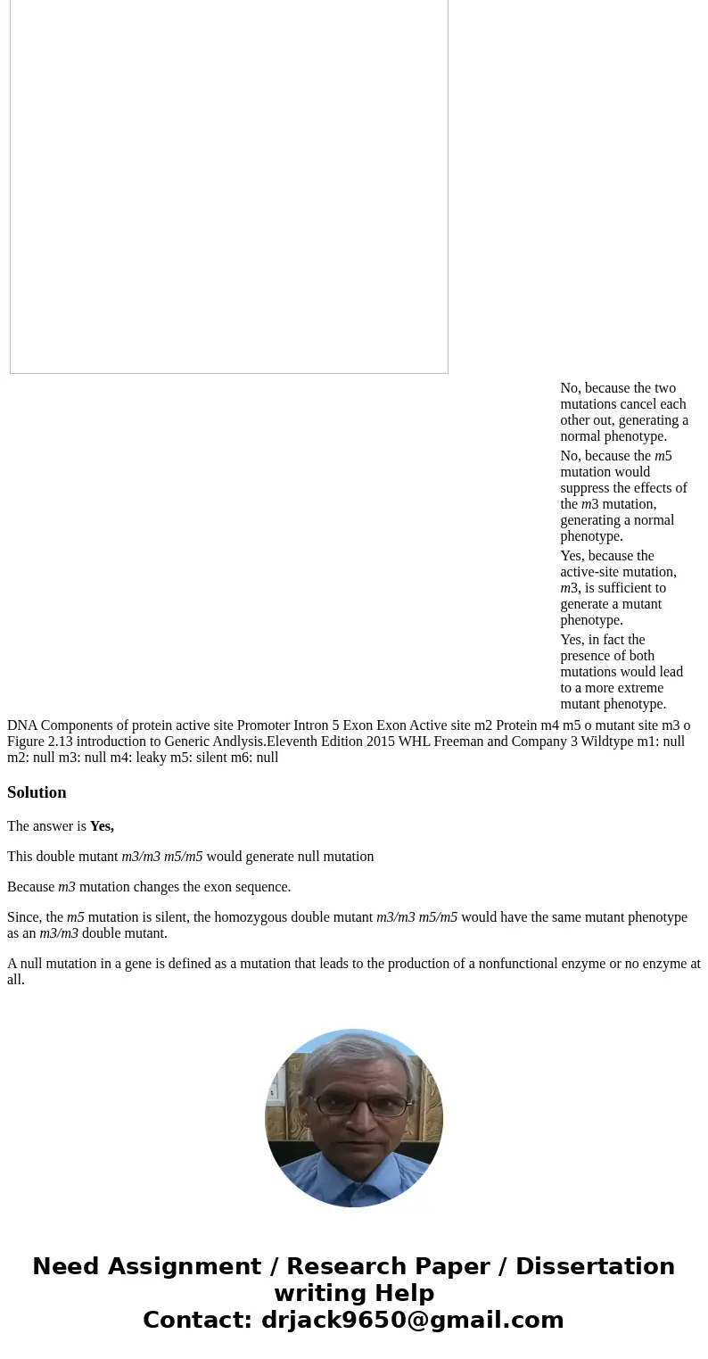  (Problem 7) Considering Figure 2-13, if you had a homozygous double mutant m3 m3 m5 m5, do you expect it to be mutant in phenotype? (Note: This line would have