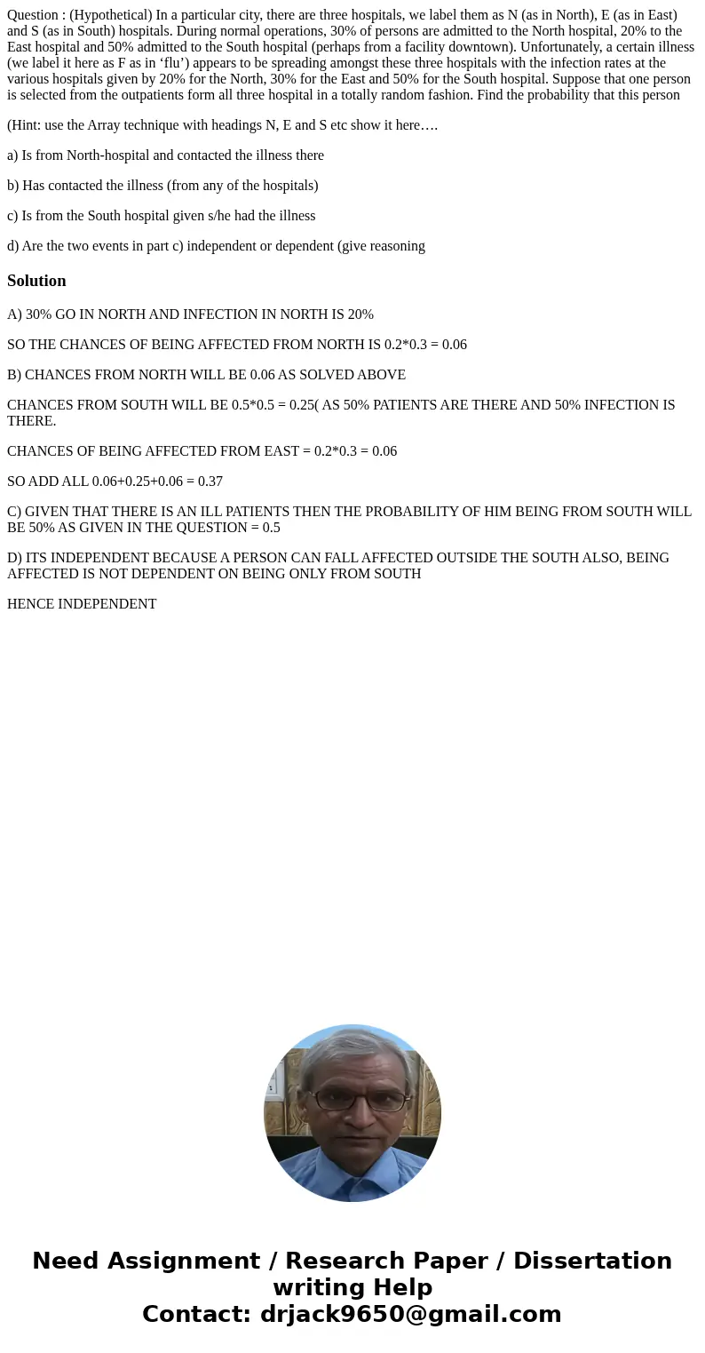 Question : (Hypothetical) In a particular city, there are three hospitals, we label them as N (as in North), E (as in East) and S (as in South) hospitals. Durin Question : (Hypothetical) In a particular city, there are three hospitals, we label them as N (as in North), E (as in East) and S (as in South) hospitals. Durin