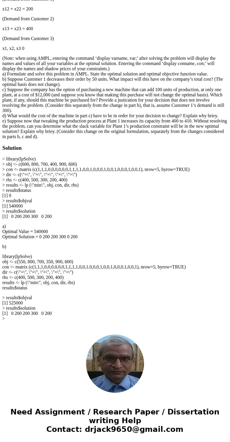 Recall the problem from Homework 1 where a medical equipment company produces a piece of diagnostic equipment at two plants, and must supply this product to thr Recall the problem from Homework 1 where a medical equipment company produces a piece of diagnostic equipment at two plants, and must supply this product to thr