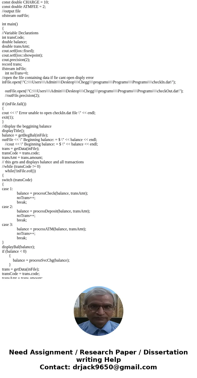 RUN THIS CODE THEN ANSWER THE FOLLOWING: 1. HOW CAN I USE while(!inFile.eof()) IN THIS PROGRAM INSTEAD OF while (transCode != 0)? 2. HOW CAN I PRINT THE OUTPUT  RUN THIS CODE THEN ANSWER THE FOLLOWING: 1. HOW CAN I USE while(!inFile.eof()) IN THIS PROGRAM INSTEAD OF while (transCode != 0)? 2. HOW CAN I PRINT THE OUTPUT