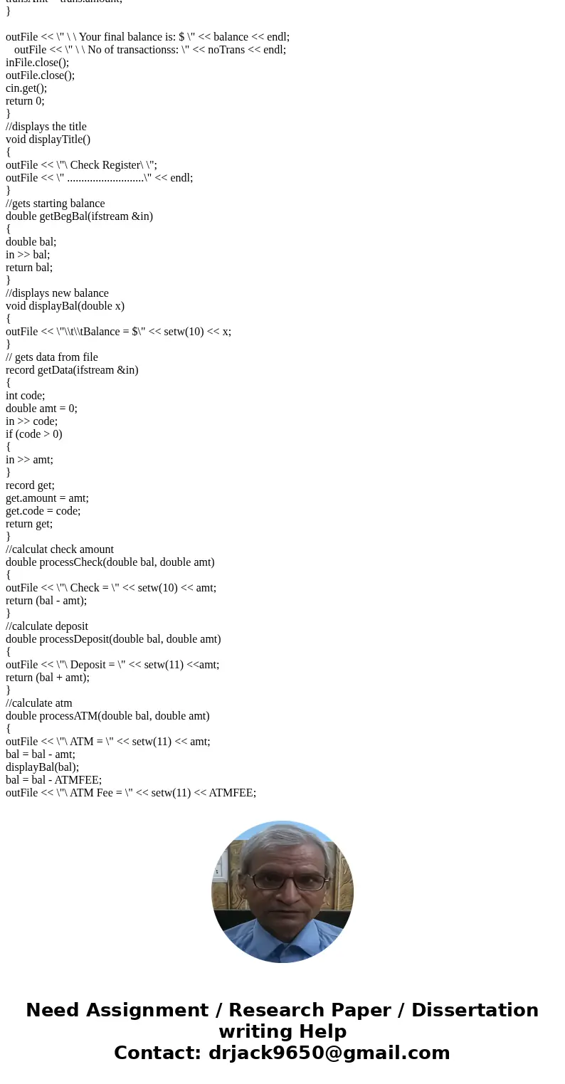 RUN THIS CODE THEN ANSWER THE FOLLOWING: 1. HOW CAN I USE while(!inFile.eof()) IN THIS PROGRAM INSTEAD OF while (transCode != 0)? 2. HOW CAN I PRINT THE OUTPUT  RUN THIS CODE THEN ANSWER THE FOLLOWING: 1. HOW CAN I USE while(!inFile.eof()) IN THIS PROGRAM INSTEAD OF while (transCode != 0)? 2. HOW CAN I PRINT THE OUTPUT