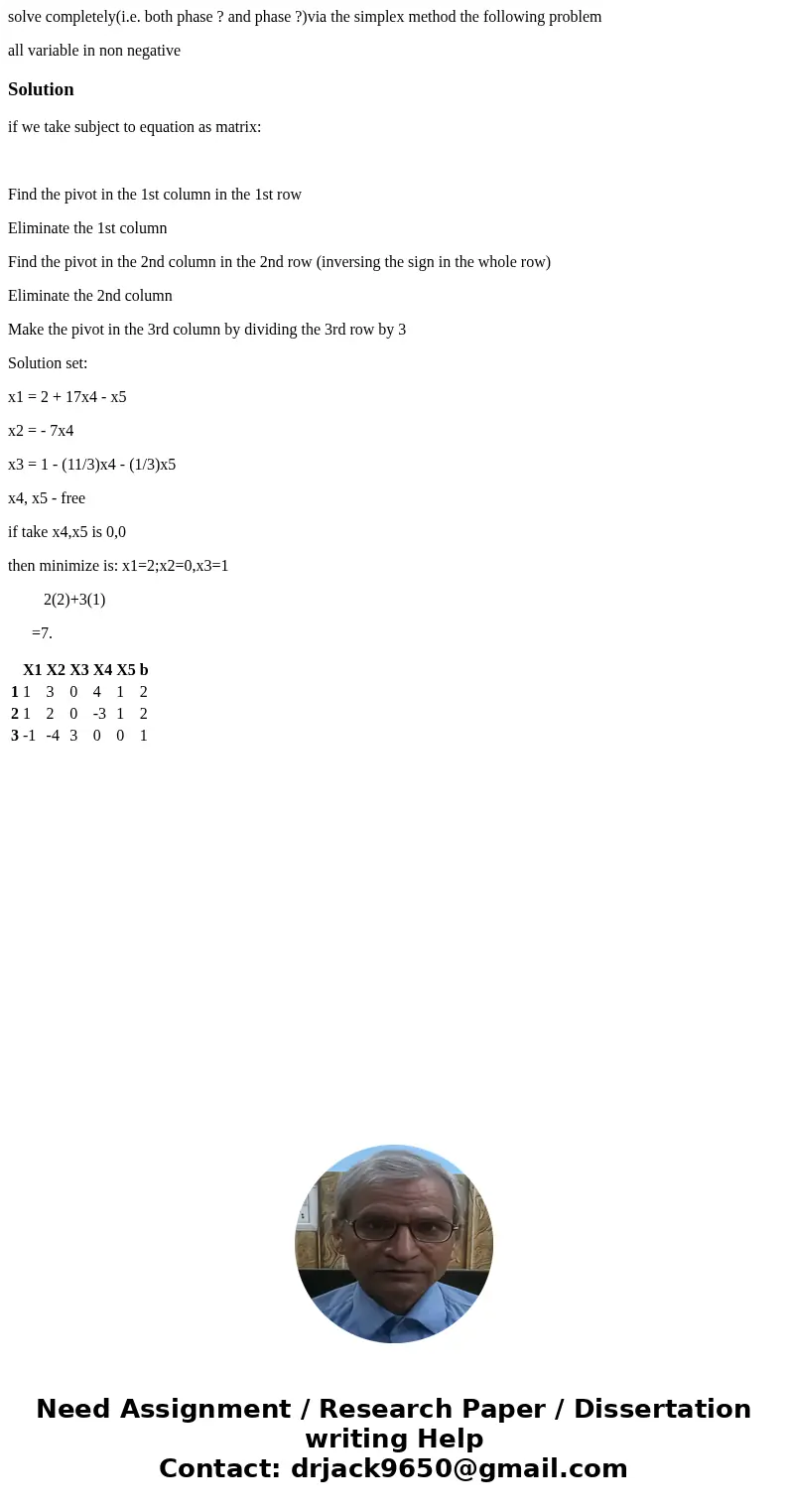 solve completely(i.e. both phase ? and phase ?)via the simplex method the following problem all variable in non negativeSolutionif we take subject to equation a solve completely(i.e. both phase ? and phase ?)via the simplex method the following problem all variable in non negativeSolutionif we take subject to equation a