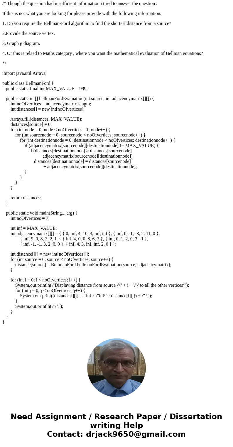  Suppose that the lengths of links in a network G_1 = (V_1, E_1) with V_1 = {1, ..., 7} is given by the following matrix A_1 = [a_ij]. A_1 = [0 infinity 4 10 3 