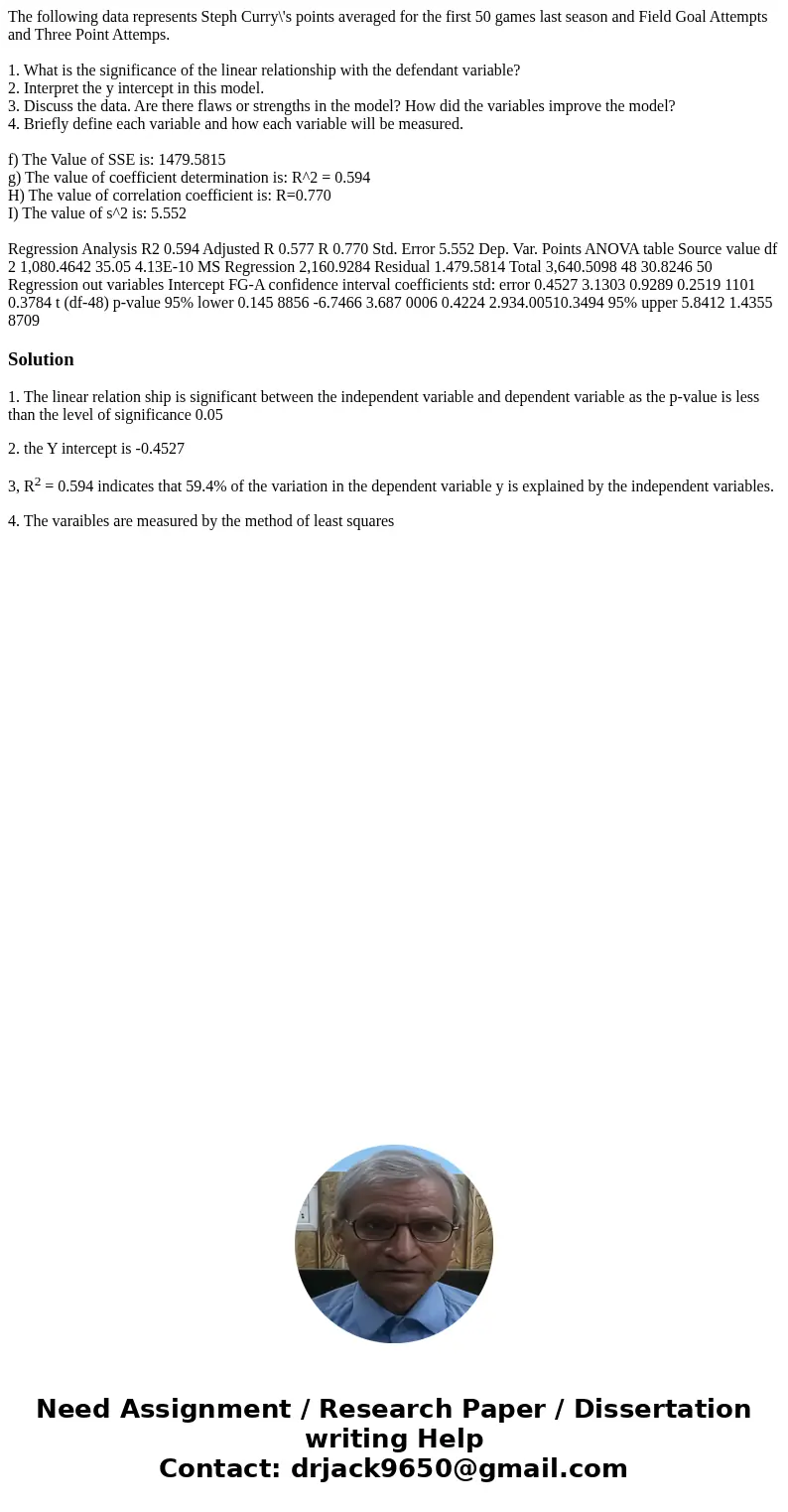 The following data represents Steph Curry\'s points averaged for the first 50 games last season and Field Goal Attempts and Three Point Attemps. 1. What is the  The following data represents Steph Curry\'s points averaged for the first 50 games last season and Field Goal Attempts and Three Point Attemps. 1. What is the