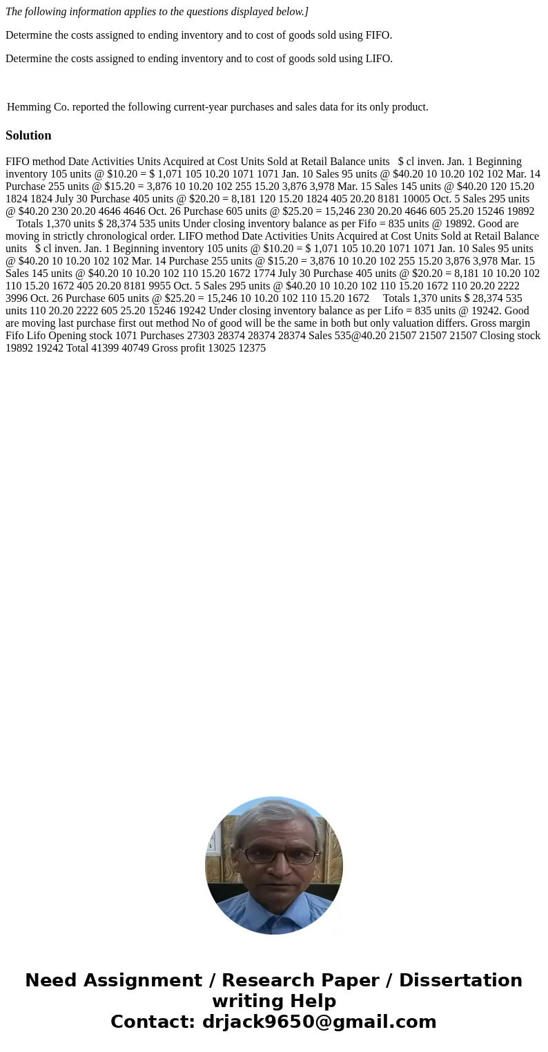 The following information applies to the questions displayed below.] Determine the costs assigned to ending inventory and to cost of goods sold using FIFO. Dete