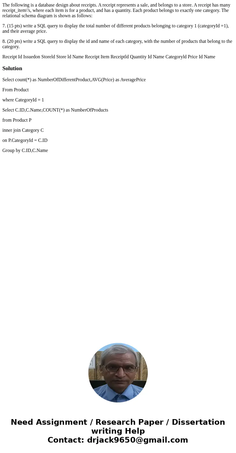 The following is a database design about receipts. A receipt represents a sale, and belongs to a store. A receipt has many receipt_item\'s, where each item is f The following is a database design about receipts. A receipt represents a sale, and belongs to a store. A receipt has many receipt_item\'s, where each item is f