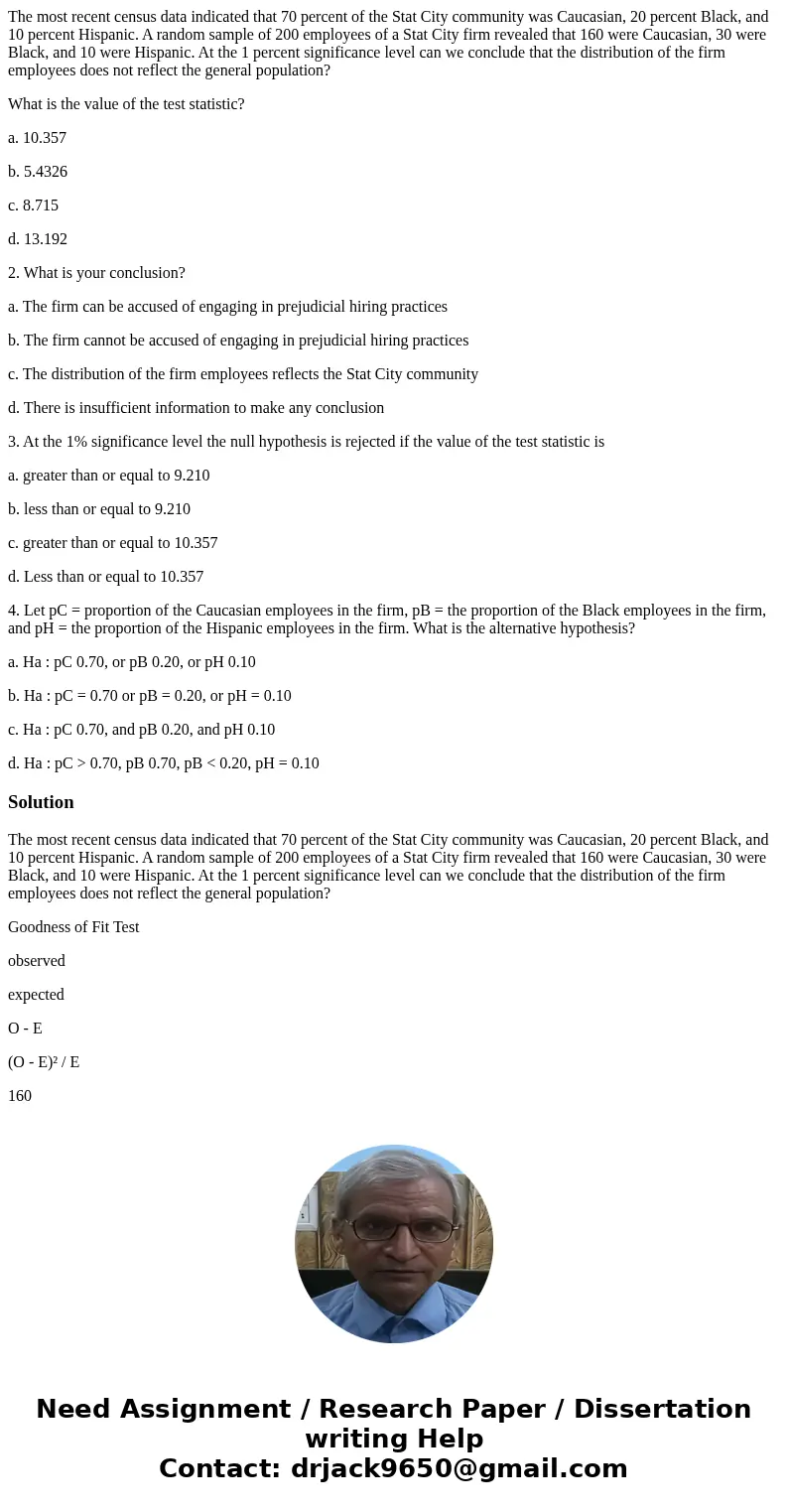 The most recent census data indicated that 70 percent of the Stat City community was Caucasian, 20 percent Black, and 10 percent Hispanic. A random sample of 20