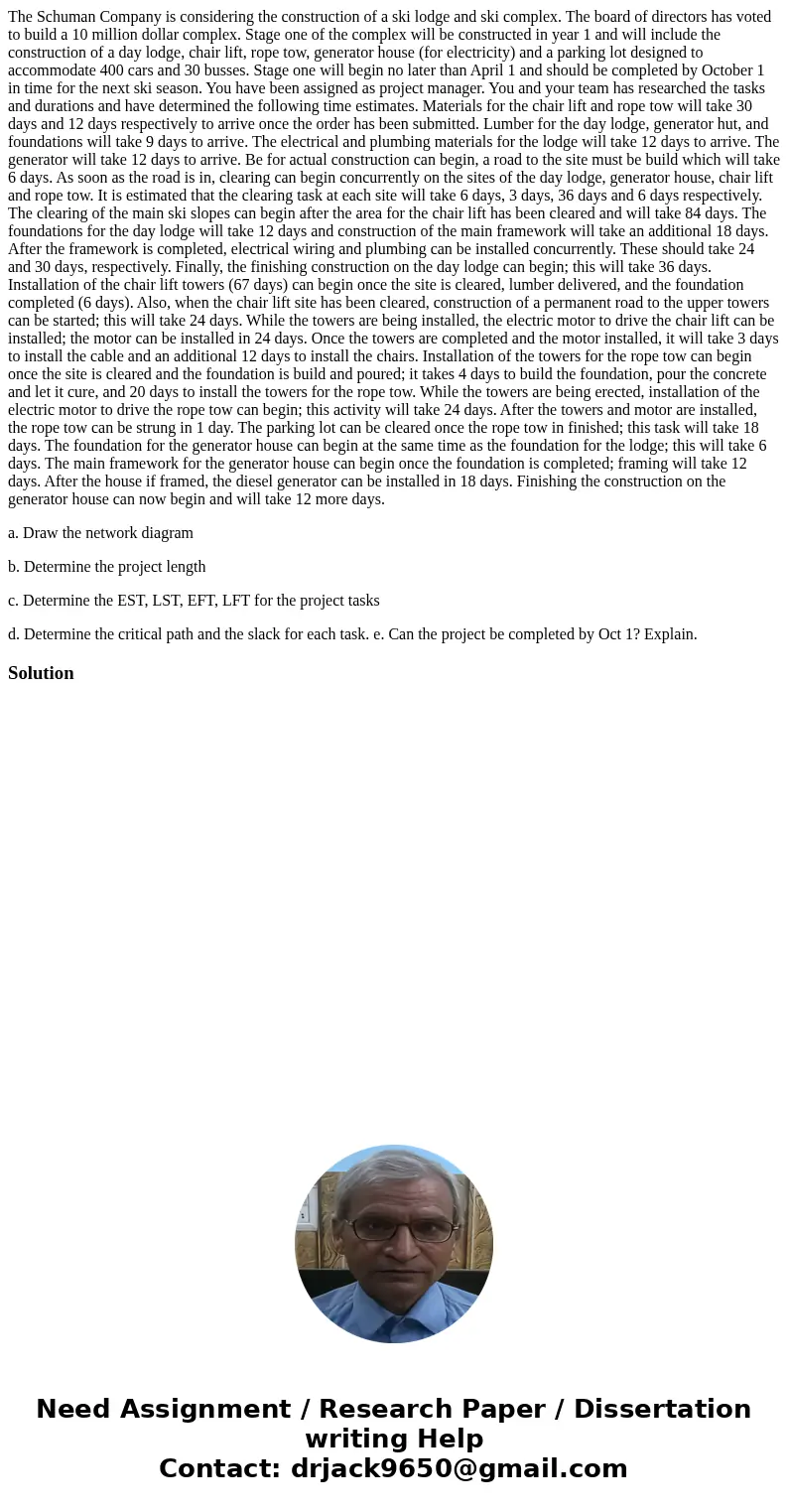 The Schuman Company is considering the construction of a ski lodge and ski complex. The board of directors has voted to build a 10 million dollar complex. Stage The Schuman Company is considering the construction of a ski lodge and ski complex. The board of directors has voted to build a 10 million dollar complex. Stage
