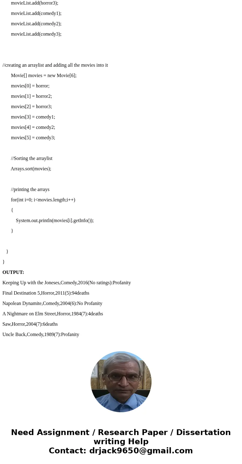Write a Java program that mimics the framework for an online movie information system similar to IMDB written in Java. Create an abstract base class, two subcla