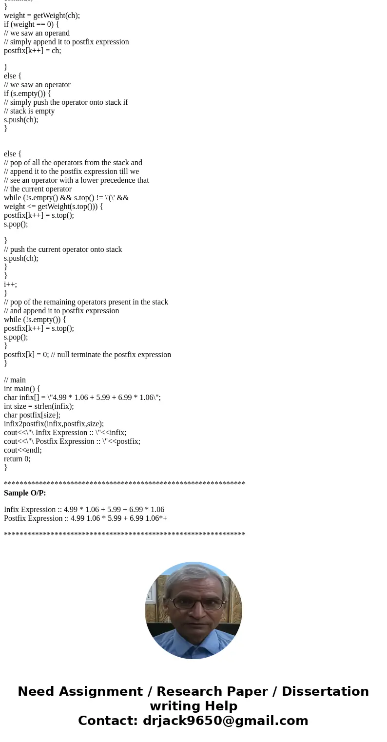 write a postfix notation of the sequence: 4.99 * 1.06 + 5.99 + 6.99 * 1.06 C++SolutionBelow is the C++ program to convert the sequene into postfix notation form write a postfix notation of the sequence: 4.99 * 1.06 + 5.99 + 6.99 * 1.06 C++SolutionBelow is the C++ program to convert the sequene into postfix notation form