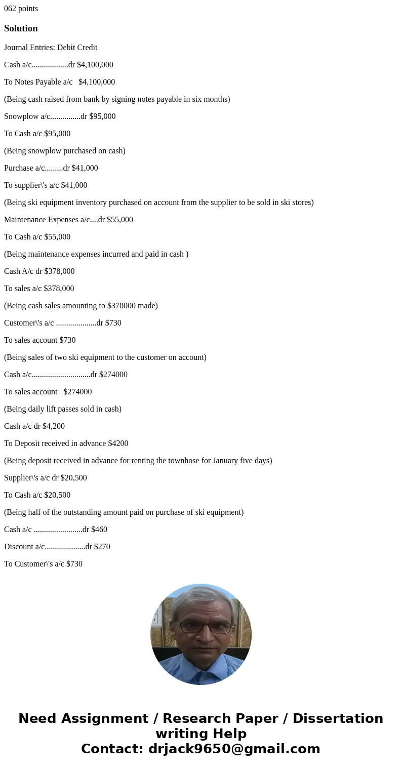 062 points SolutionJournal Entries: Debit Credit Cash a/c..................dr $4,100,000 To Notes Payable a/c $4,100,000 (Being cash raised from bank by signin  062 points SolutionJournal Entries: Debit Credit Cash a/c..................dr $4,100,000 To Notes Payable a/c $4,100,000 (Being cash raised from bank by signin