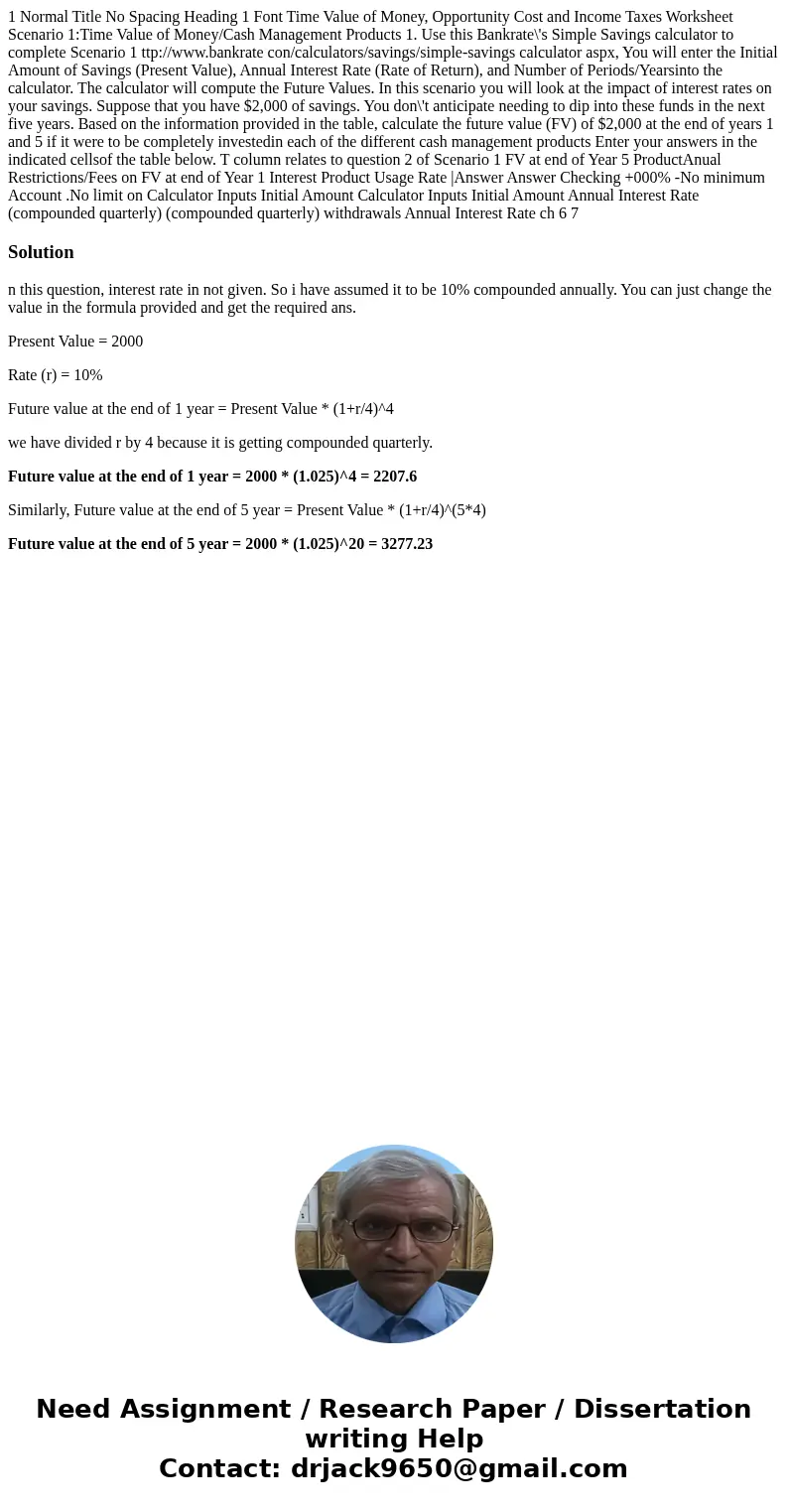 1 Normal Title No Spacing Heading 1 Font Time Value of Money, Opportunity Cost and Income Taxes Worksheet Scenario 1:Time Value of Money/Cash Management Produc  1 Normal Title No Spacing Heading 1 Font Time Value of Money, Opportunity Cost and Income Taxes Worksheet Scenario 1:Time Value of Money/Cash Management Produc