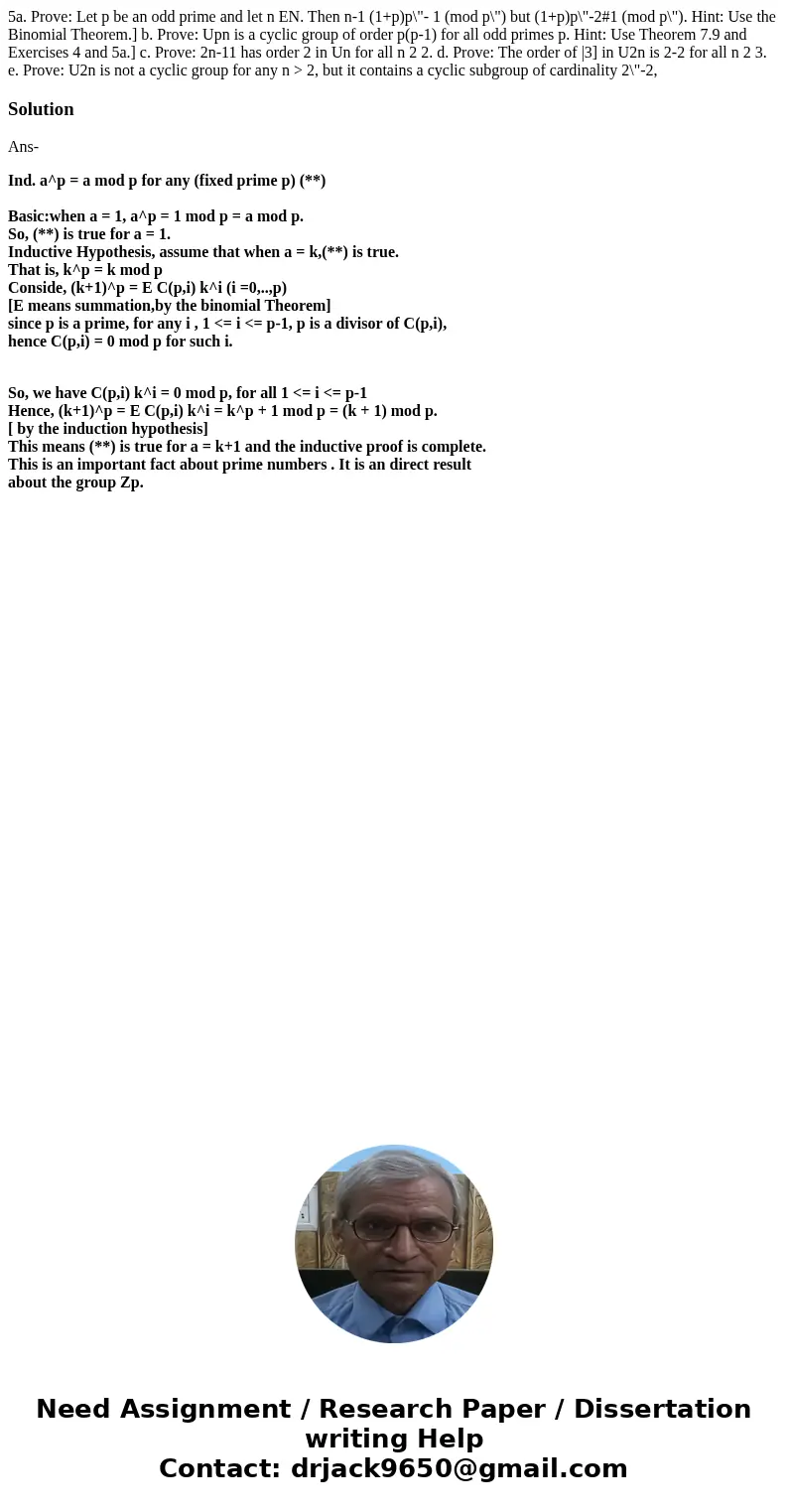 5a. Prove: Let p be an odd prime and let n EN. Then n-1 (1+p)p\  5a. Prove: Let p be an odd prime and let n EN. Then n-1 (1+p)p\