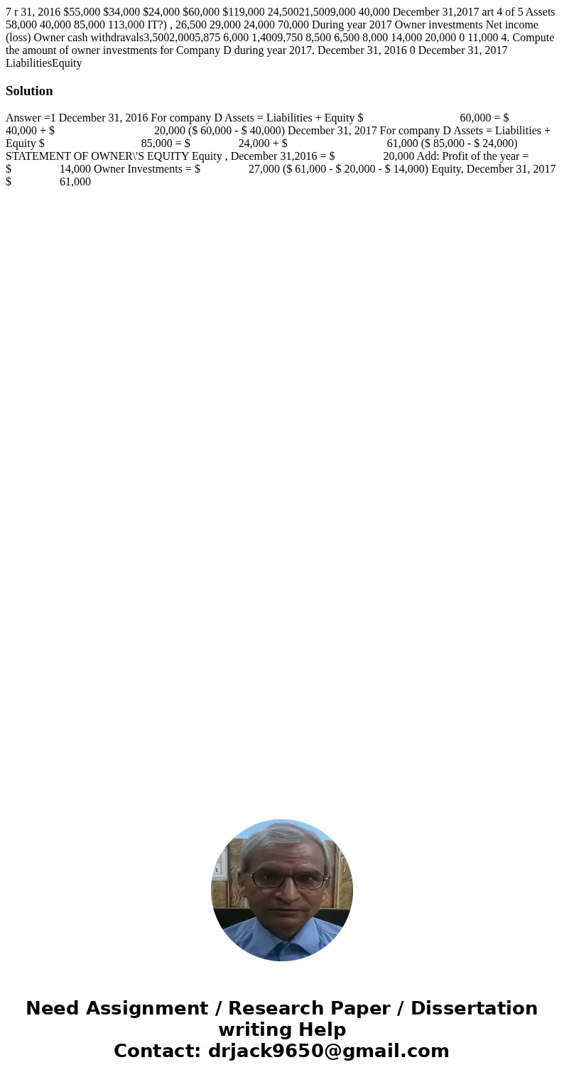 7 r 31, 2016 $55,000 $34,000 $24,000 $60,000 $119,000 24,50021,5009,000 40,000 December 31,2017 art 4 of 5 Assets 58,000 40,000 85,000 113,000 IT?) , 26,500 29  7 r 31, 2016 $55,000 $34,000 $24,000 $60,000 $119,000 24,50021,5009,000 40,000 December 31,2017 art 4 of 5 Assets 58,000 40,000 85,000 113,000 IT?) , 26,500 29