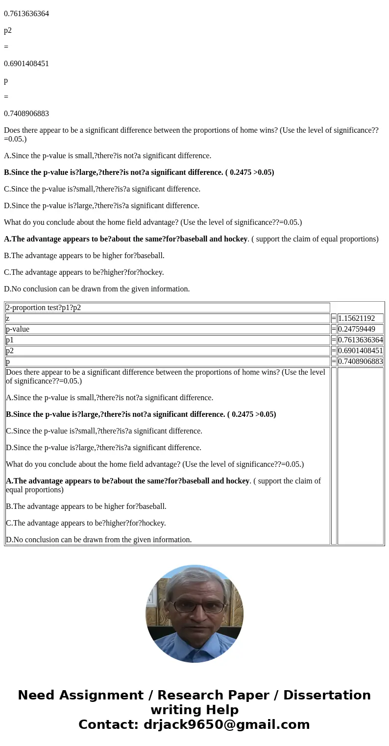 ======9==== When games were sampled throughout a season, it was found that the home team won 134 of 176 baseball games, and the home team won? 49 of 71 hockey g