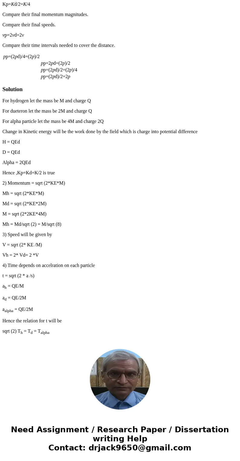 A proton, a deuteron (a hydrogen nucleus containing one proton and one neutron), and an alpha particle (a helium nucleus consisting of two protons and two neutr A proton, a deuteron (a hydrogen nucleus containing one proton and one neutron), and an alpha particle (a helium nucleus consisting of two protons and two neutr