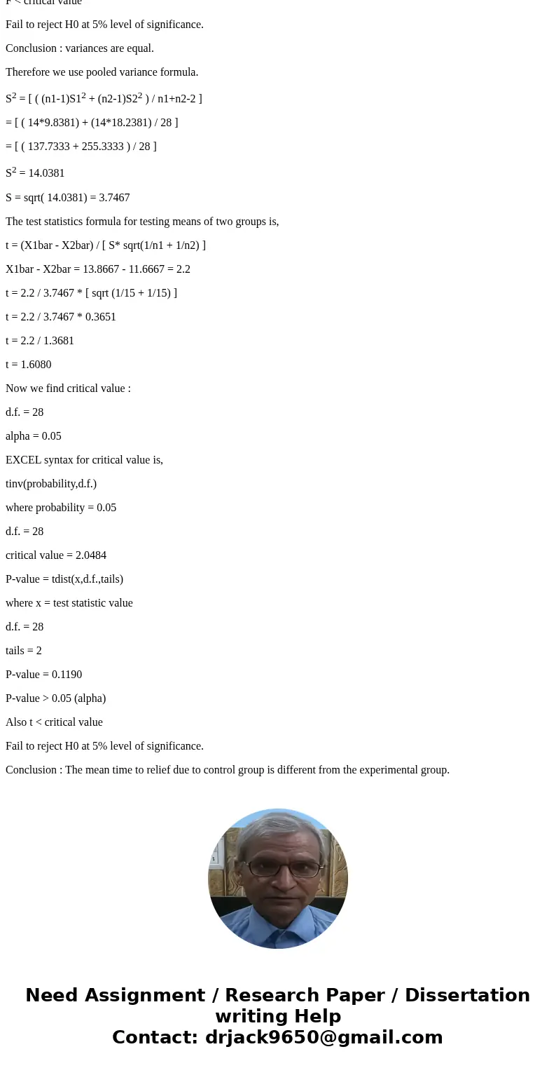 A researcher is looking at the effects of a new drug for treating time to relief from an asthma attack. He recruits 15 asthma patients, and randomizes them to o A researcher is looking at the effects of a new drug for treating time to relief from an asthma attack. He recruits 15 asthma patients, and randomizes them to o
