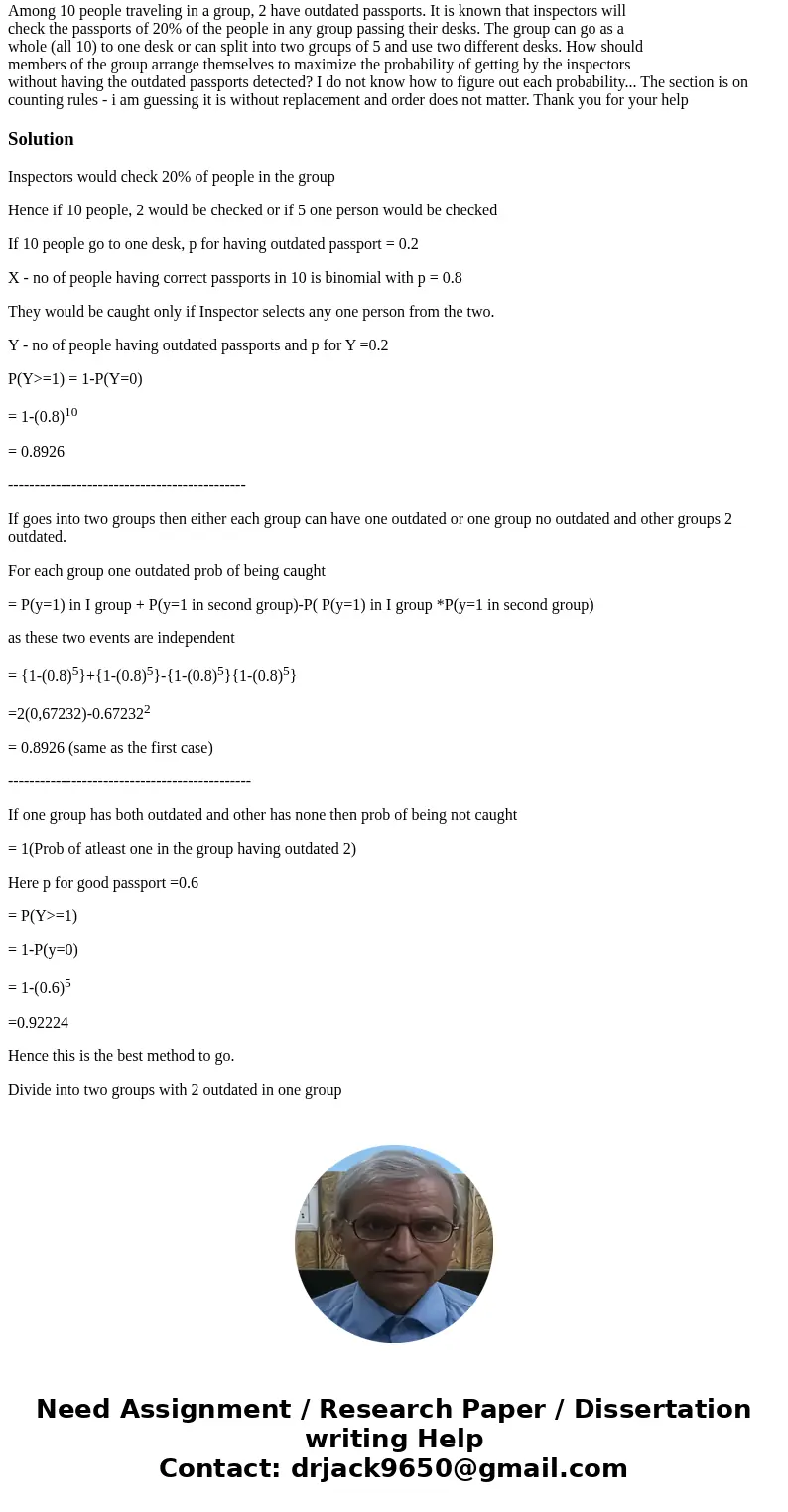 Among 10 people traveling in a group, 2 have outdated passports. It is known that inspectors will check the passports of 20% of the people in any group passing  Among 10 people traveling in a group, 2 have outdated passports. It is known that inspectors will check the passports of 20% of the people in any group passing
