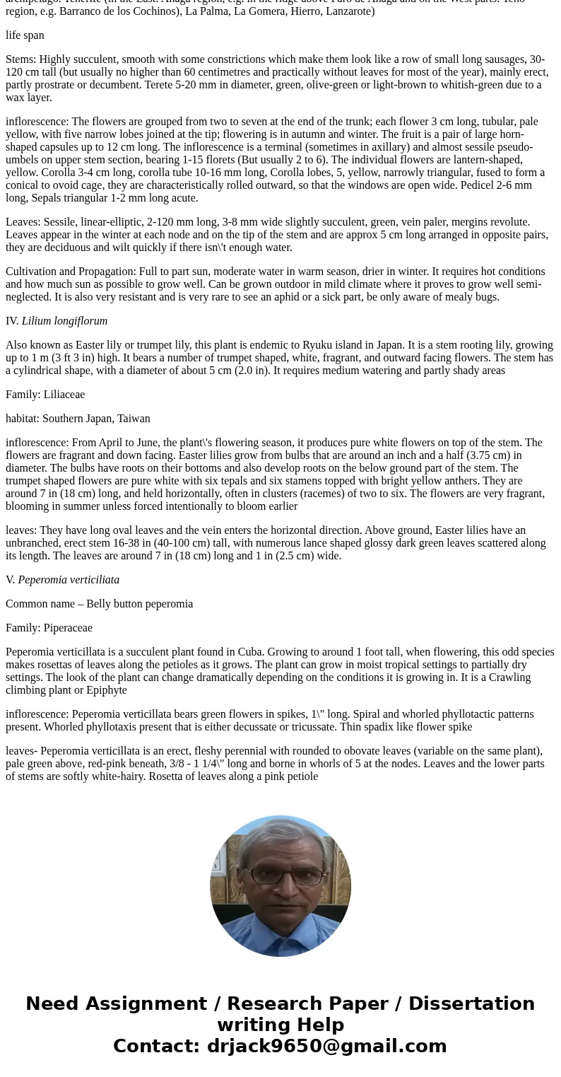 Answer and describe the following five plants: habit, habitat, life span, throns, spines or prickles, infloresences, leaves (complexity, attachment to stem, arr Answer and describe the following five plants: habit, habitat, life span, throns, spines or prickles, infloresences, leaves (complexity, attachment to stem, arr