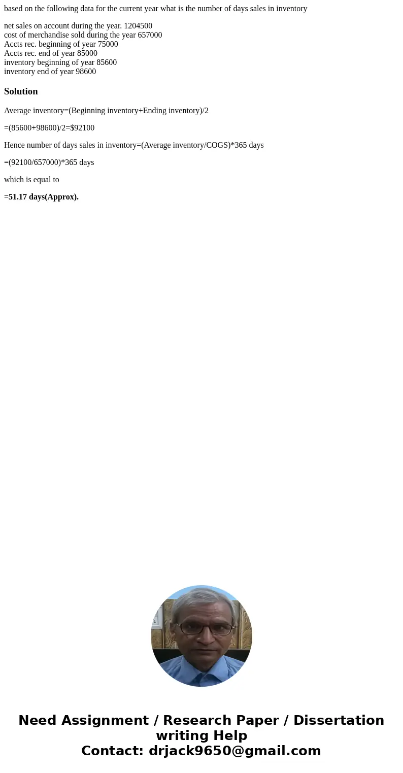 based on the following data for the current year what is the number of days sales in inventory net sales on account during the year. 1204500 cost of merchandise based on the following data for the current year what is the number of days sales in inventory net sales on account during the year. 1204500 cost of merchandise
