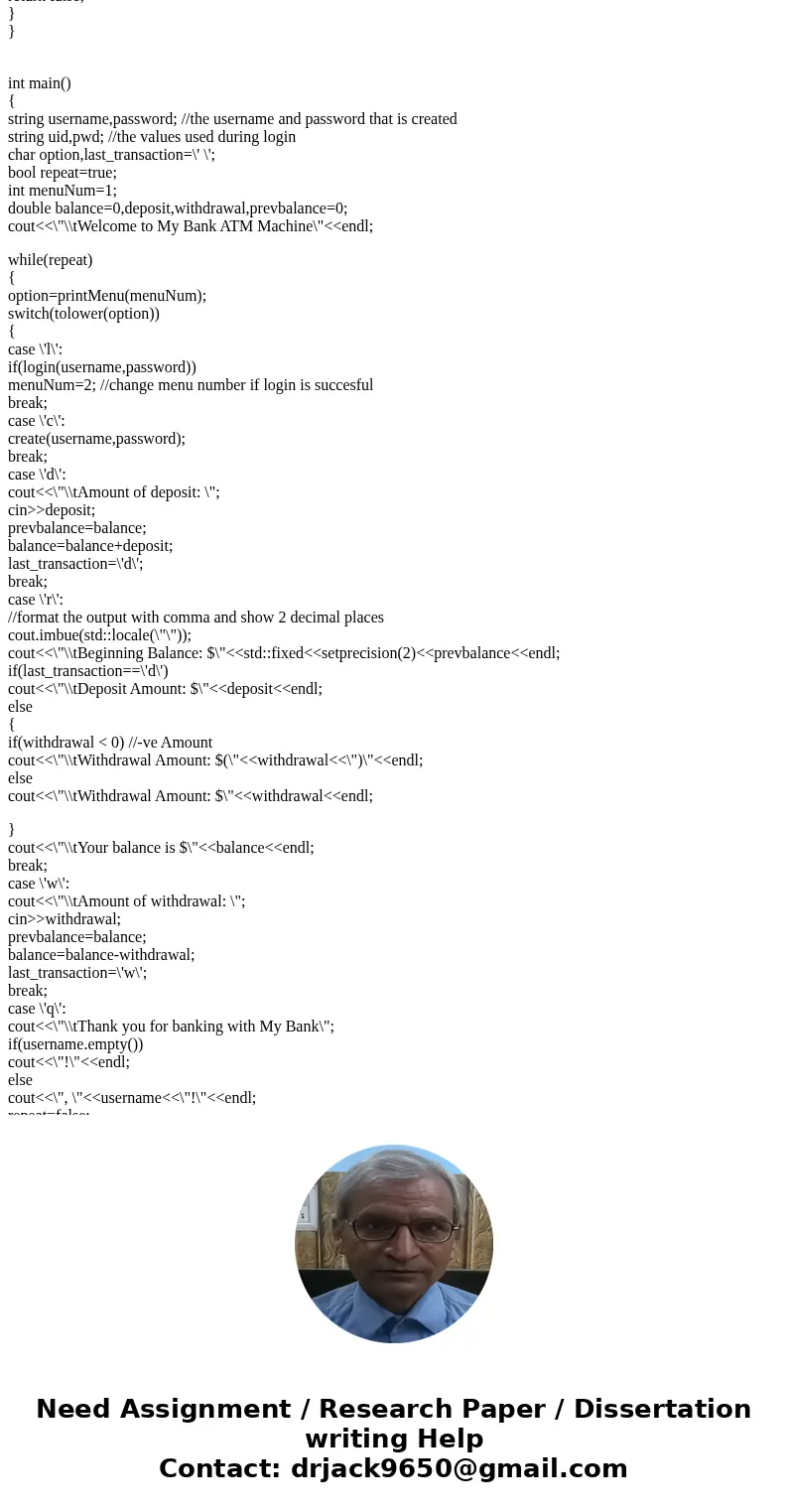 C++ only please, in this assignment you are to create an interactive line command driven C++ program that allows a user to do the following: 1) Create a bank ac C++ only please, in this assignment you are to create an interactive line command driven C++ program that allows a user to do the following: 1) Create a bank ac