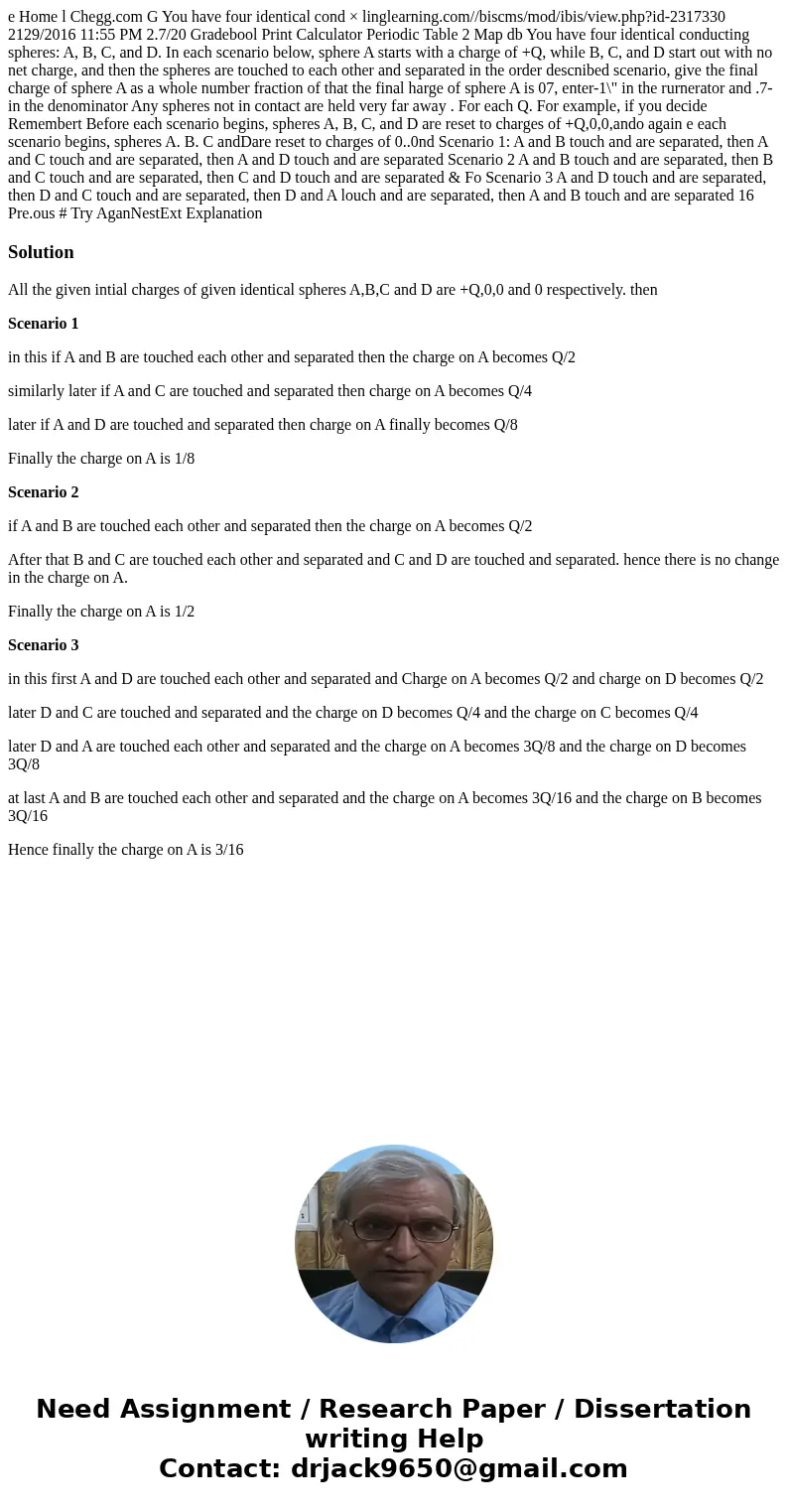  e Home l Chegg.com G You have four identical cond × linglearning.com//biscms/mod/ibis/view.php?id-2317330 2129/2016 11:55 PM 2.7/20 Gradebool Print Calculator 