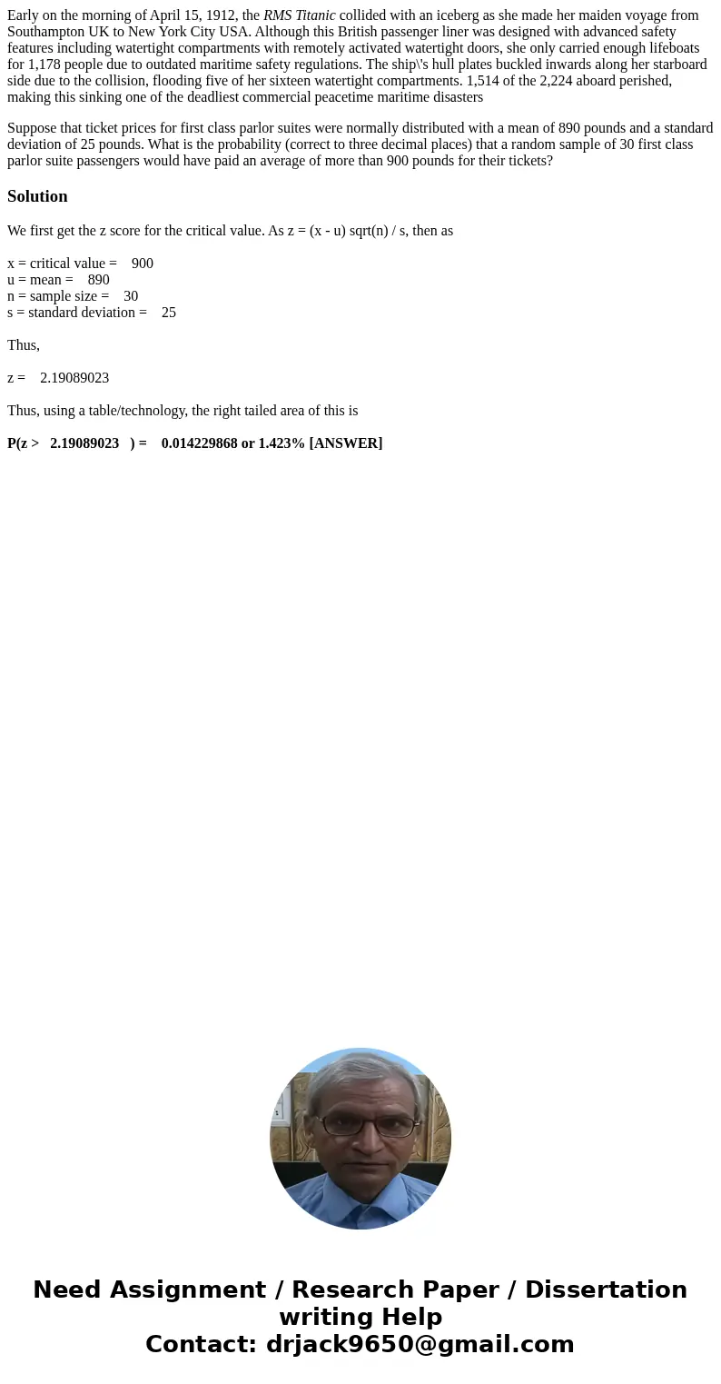Early on the morning of April 15, 1912, the RMS Titanic collided with an iceberg as she made her maiden voyage from Southampton UK to New York City USA. Althoug Early on the morning of April 15, 1912, the RMS Titanic collided with an iceberg as she made her maiden voyage from Southampton UK to New York City USA. Althoug