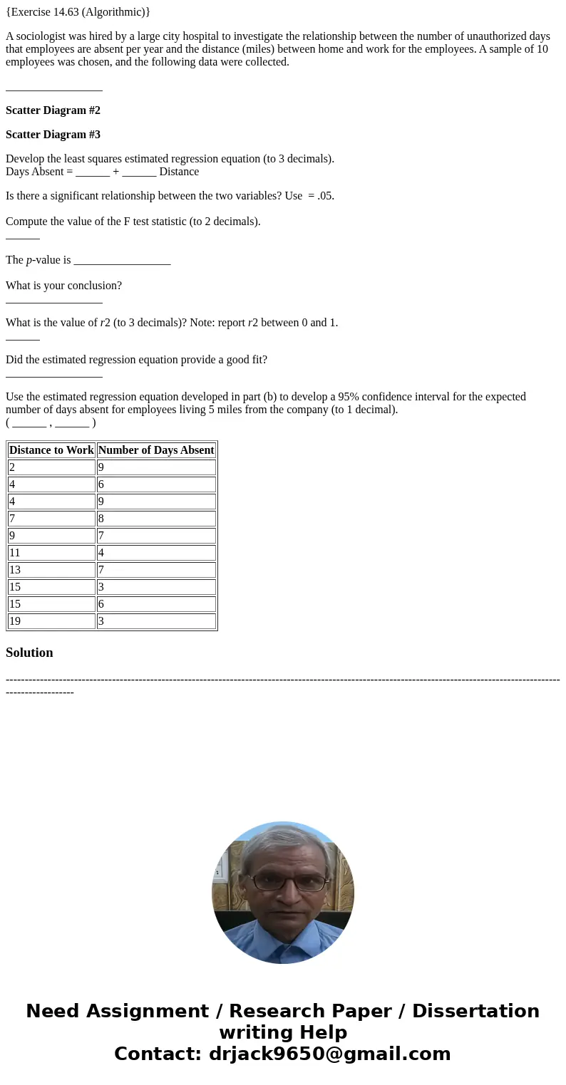 {Exercise 14.63 (Algorithmic)} A sociologist was hired by a large city hospital to investigate the relationship between the number of unauthorized days that emp {Exercise 14.63 (Algorithmic)} A sociologist was hired by a large city hospital to investigate the relationship between the number of unauthorized days that emp