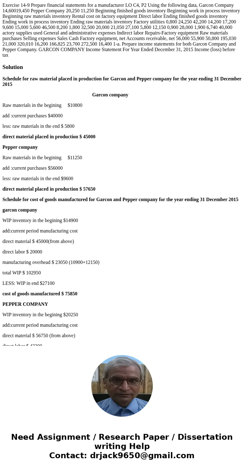 Exercise 14-9 Prepare financial statements for a manufacturer LO C4, P2 Using the following data, Garcon Company 14,60019,450 Pepper Company 20,250 11,250 Begi  Exercise 14-9 Prepare financial statements for a manufacturer LO C4, P2 Using the following data, Garcon Company 14,60019,450 Pepper Company 20,250 11,250 Begi
