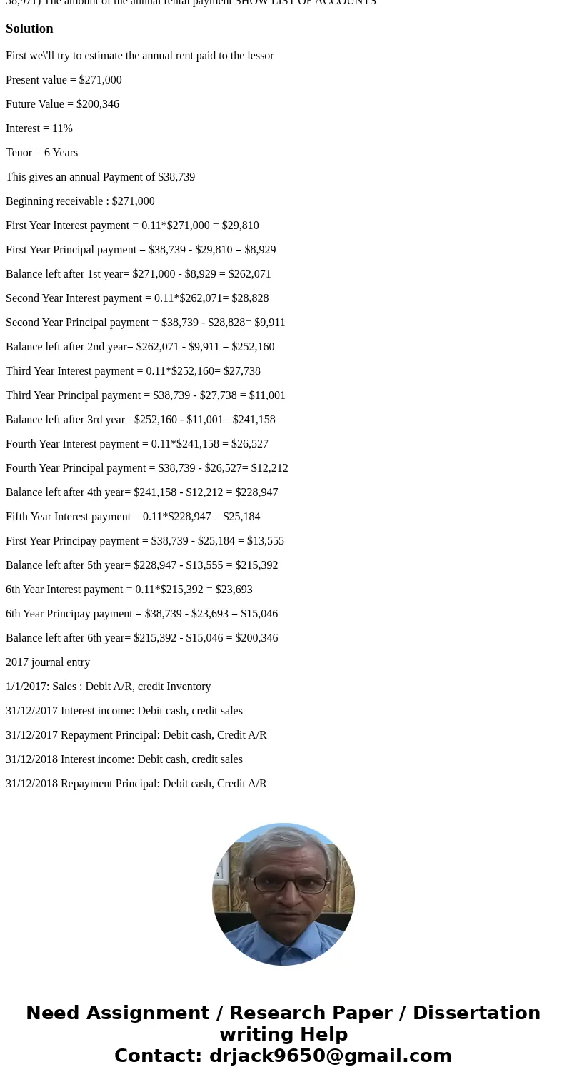 Exercise 21-10 Shamrock Leasing Company signs an agreement on January 1, 2017, to lease equipment to Cole Company. The following information relates to this ag  Exercise 21-10 Shamrock Leasing Company signs an agreement on January 1, 2017, to lease equipment to Cole Company. The following information relates to this ag