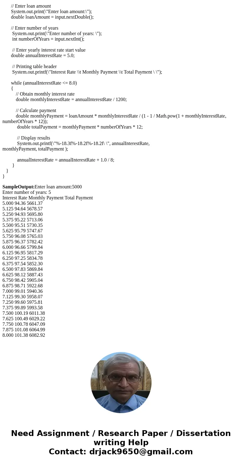 Financial application: compare loans with various interest rates) Write a program that lets the user enter the loan amount and loan period in number of years a  Financial application: compare loans with various interest rates) Write a program that lets the user enter the loan amount and loan period in number of years a