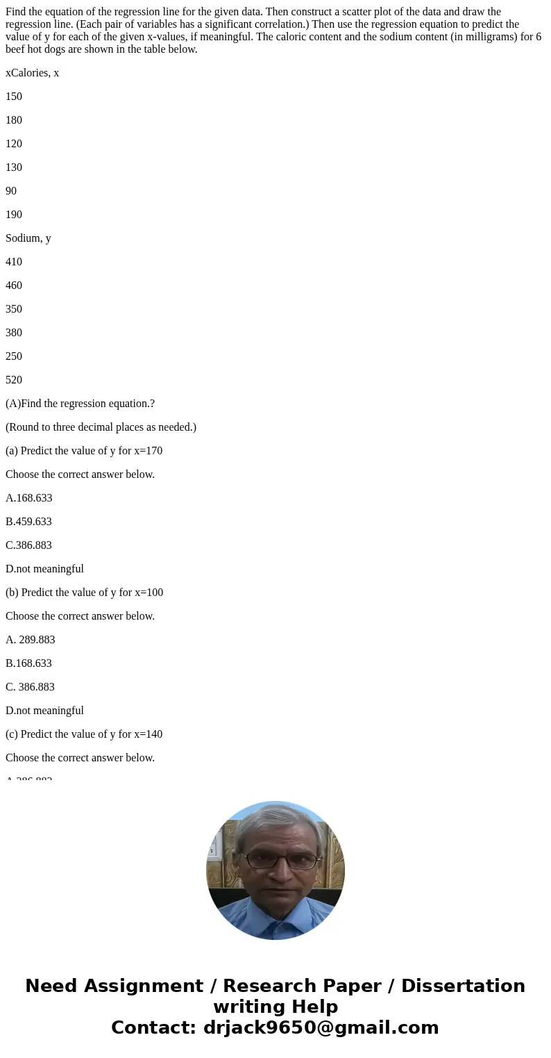 Find the equation of the regression line for the given data. Then construct a scatter plot of the data and draw the regression line. (Each pair of variables has Find the equation of the regression line for the given data. Then construct a scatter plot of the data and draw the regression line. (Each pair of variables has