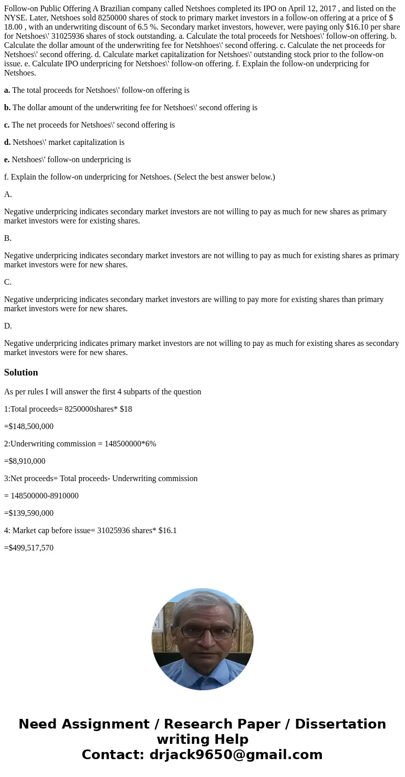Follow-on Public Offering A Brazilian company called Netshoes completed its IPO on April 12, 2017 , and listed on the NYSE. Later, Netshoes sold 8250000 shares  Follow-on Public Offering A Brazilian company called Netshoes completed its IPO on April 12, 2017 , and listed on the NYSE. Later, Netshoes sold 8250000 shares