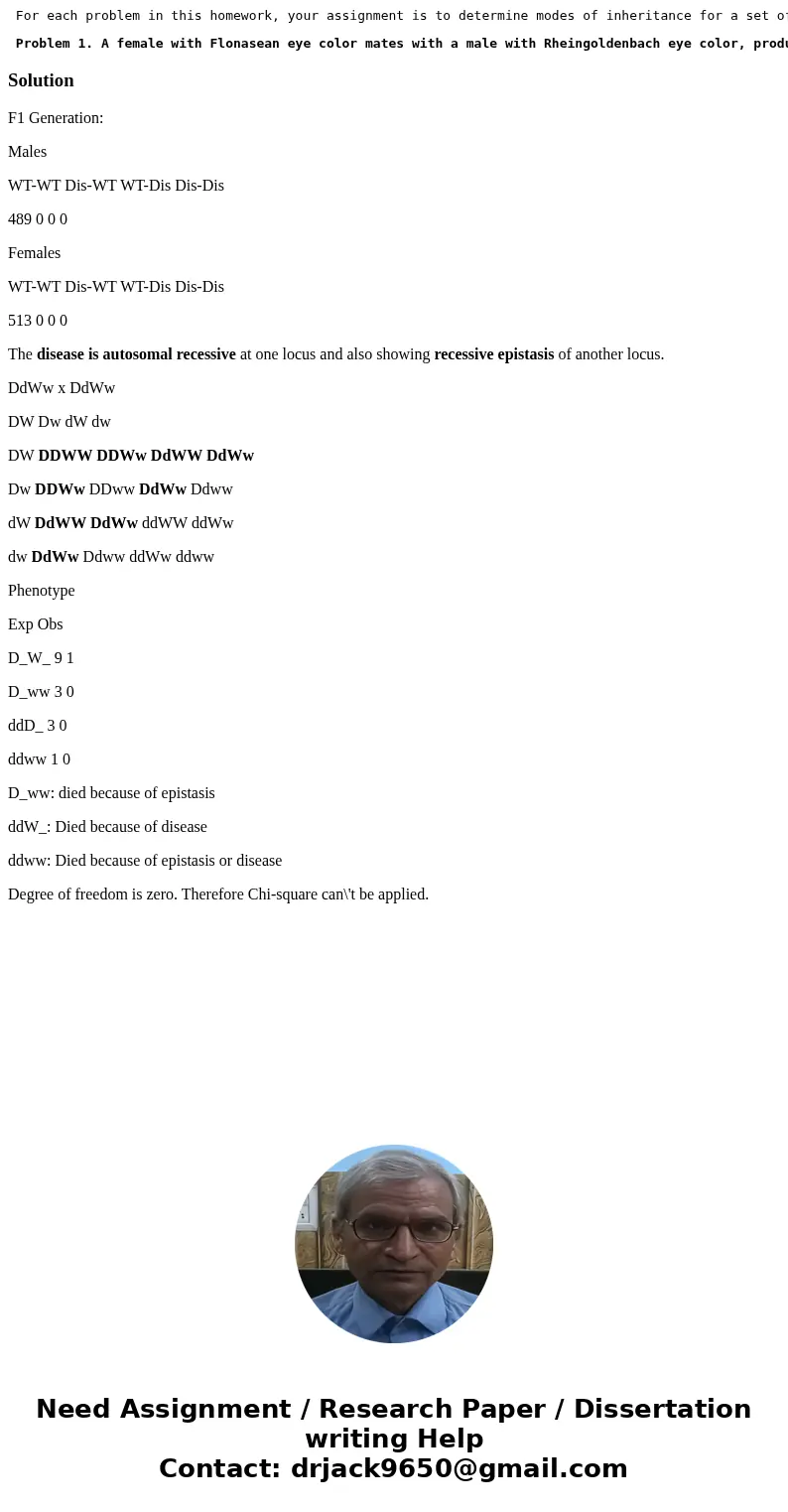 For each problem in this homework, your assignment is to determine modes of inheritance for a set of phenotypes each of which is determined by genotypes at two  For each problem in this homework, your assignment is to determine modes of inheritance for a set of phenotypes each of which is determined by genotypes at two