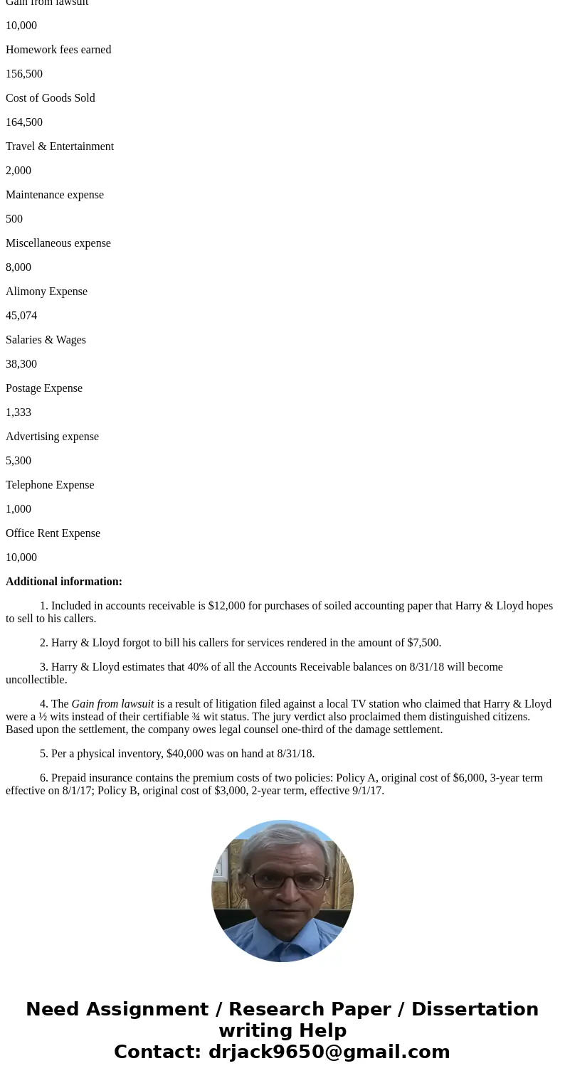 Harry & Lloyd operates a call-in accounting homework advisory service using a 900 telephone exchange (1-900-BALANCE) called NO SOLUTIONS, INC. The company a Harry & Lloyd operates a call-in accounting homework advisory service using a 900 telephone exchange (1-900-BALANCE) called NO SOLUTIONS, INC. The company a