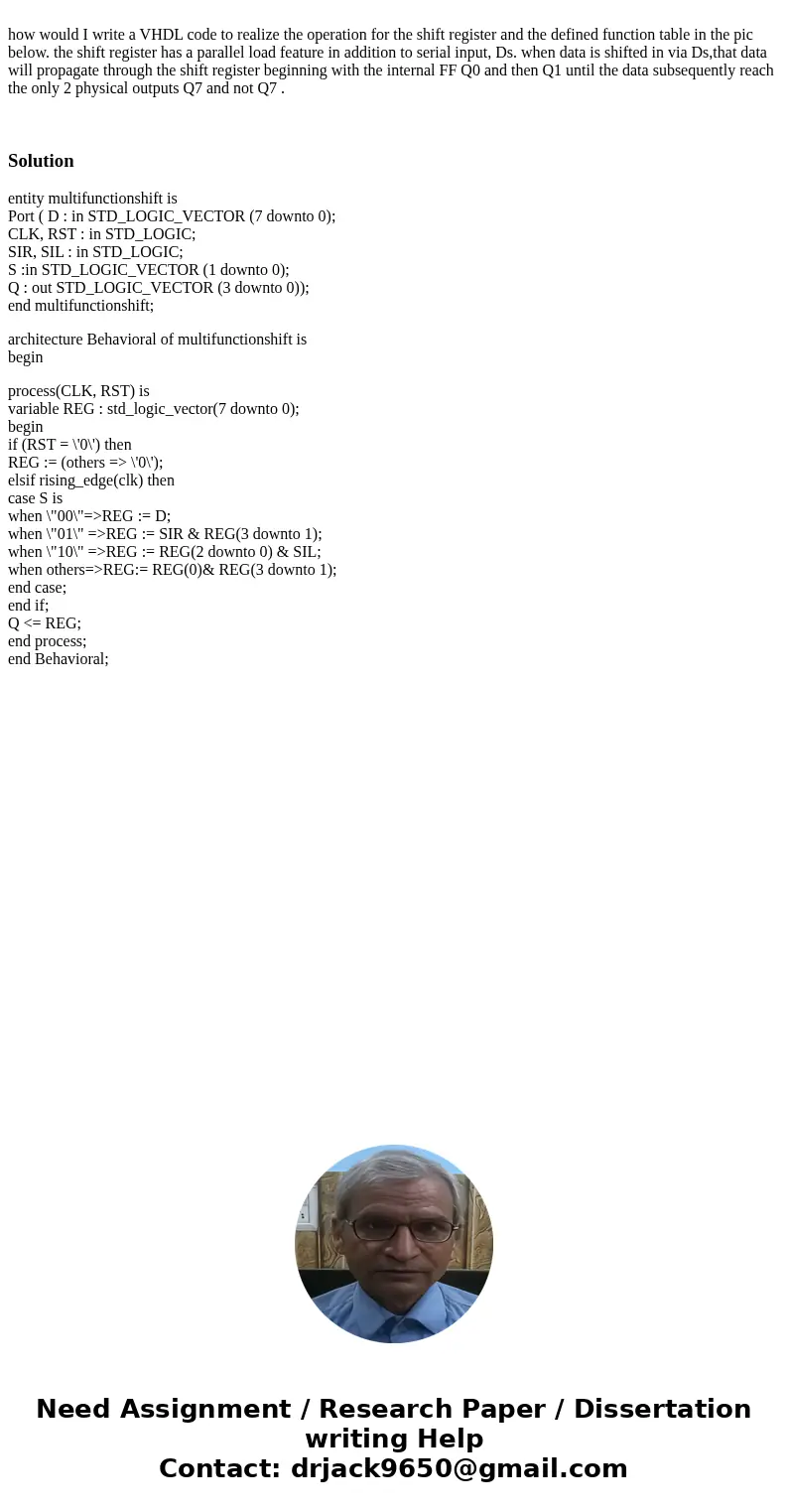 how would I write a VHDL code to realize the operation for the shift register and the defined function table in the pic below. the shift register has a paralle  how would I write a VHDL code to realize the operation for the shift register and the defined function table in the pic below. the shift register has a paralle