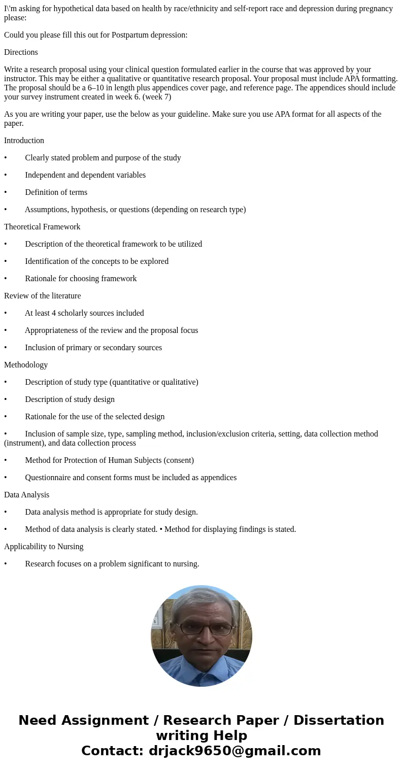 I\'m asking for hypothetical data based on health by race/ethnicity and self-report race and depression during pregnancy please: Could you please fill this out  I\'m asking for hypothetical data based on health by race/ethnicity and self-report race and depression during pregnancy please: Could you please fill this out