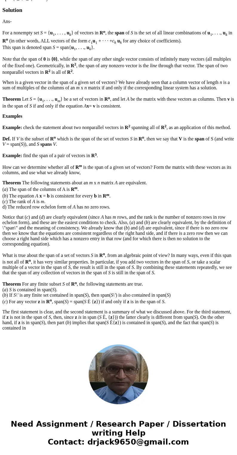  Let A = [1 2 1 1 2 3 2 4 3] Find the null apace of A, express as the span of vectors. Let a_1, a_2 and a_3 be the column vectors of A, Is a_1 epsilon Span (a_2