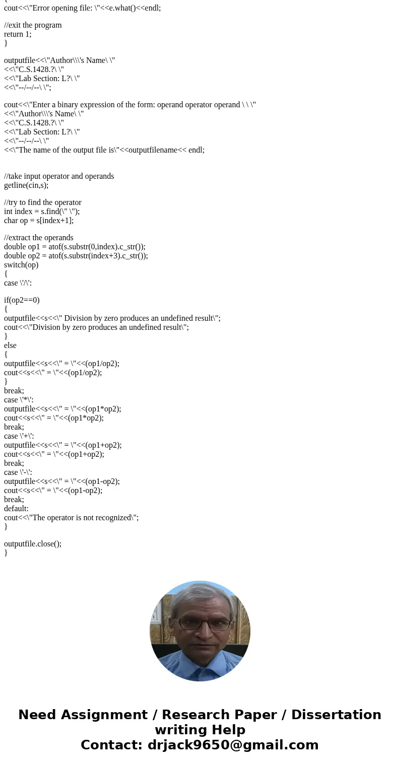 Need help writing this program in C++. Not allowed to use a looping structure, but I do have to use a switch statement and include a check for an invalid operat Need help writing this program in C++. Not allowed to use a looping structure, but I do have to use a switch statement and include a check for an invalid operat