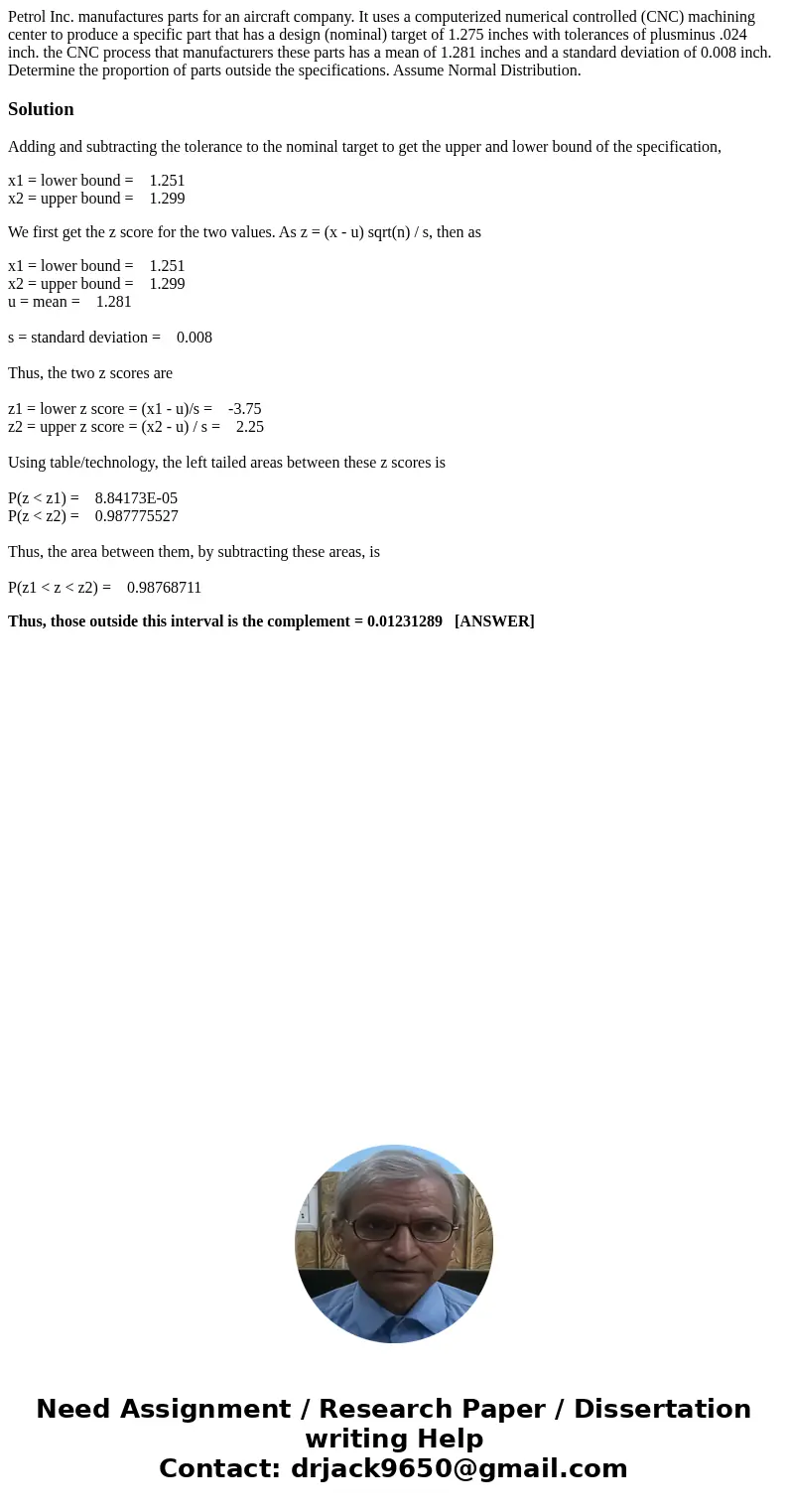 Petrol Inc. manufactures parts for an aircraft company. It uses a computerized numerical controlled (CNC) machining center to produce a specific part that has   Petrol Inc. manufactures parts for an aircraft company. It uses a computerized numerical controlled (CNC) machining center to produce a specific part that has