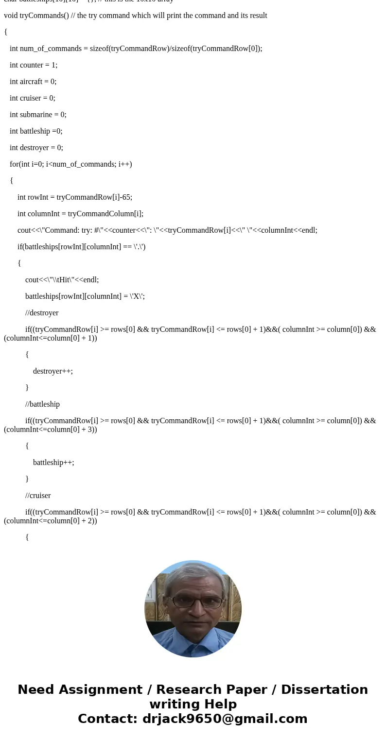 Please help me with this, need a C++ code for it. Please follow the requirements. For battleship game, we\'ll be using a 10x10 array of characters. The board wi Please help me with this, need a C++ code for it. Please follow the requirements. For battleship game, we\'ll be using a 10x10 array of characters. The board wi