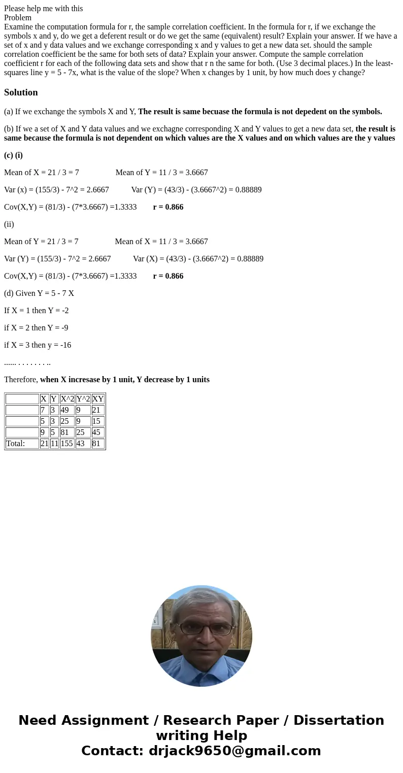 Please help me with this Problem Examine the computation formula for r, the sample correlation coefficient. In the formula for r, if we exchange the symbols x a Please help me with this Problem Examine the computation formula for r, the sample correlation coefficient. In the formula for r, if we exchange the symbols x a