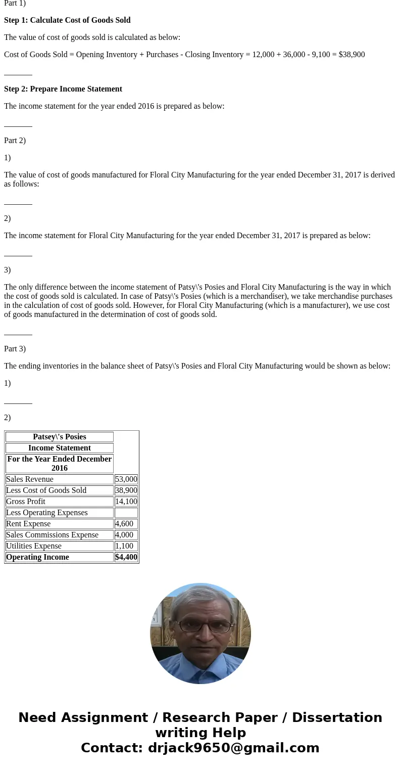 PREPARE INCOME STATEMENTS PART 1: In 2015, Patsy Jackson opened Patsy\'s Posies, a small retail shop selling floral arrangements. On December 31, 2016, her acco
