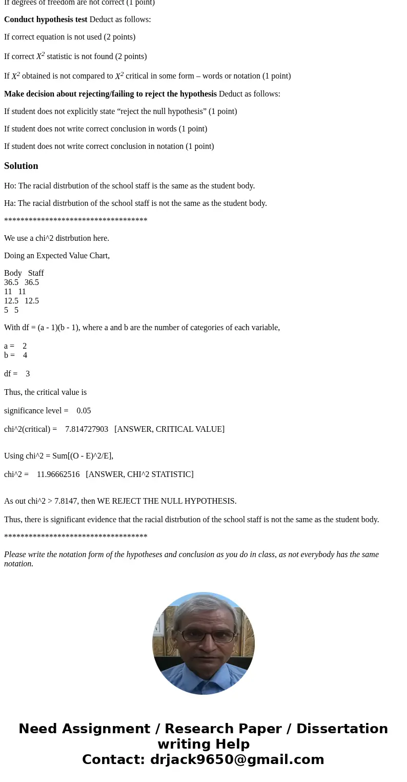 Q2) A principal at a small school wanted to know if the racial makeup of the school staff mirrored that of the student body. The student body broke down into th Q2) A principal at a small school wanted to know if the racial makeup of the school staff mirrored that of the student body. The student body broke down into th