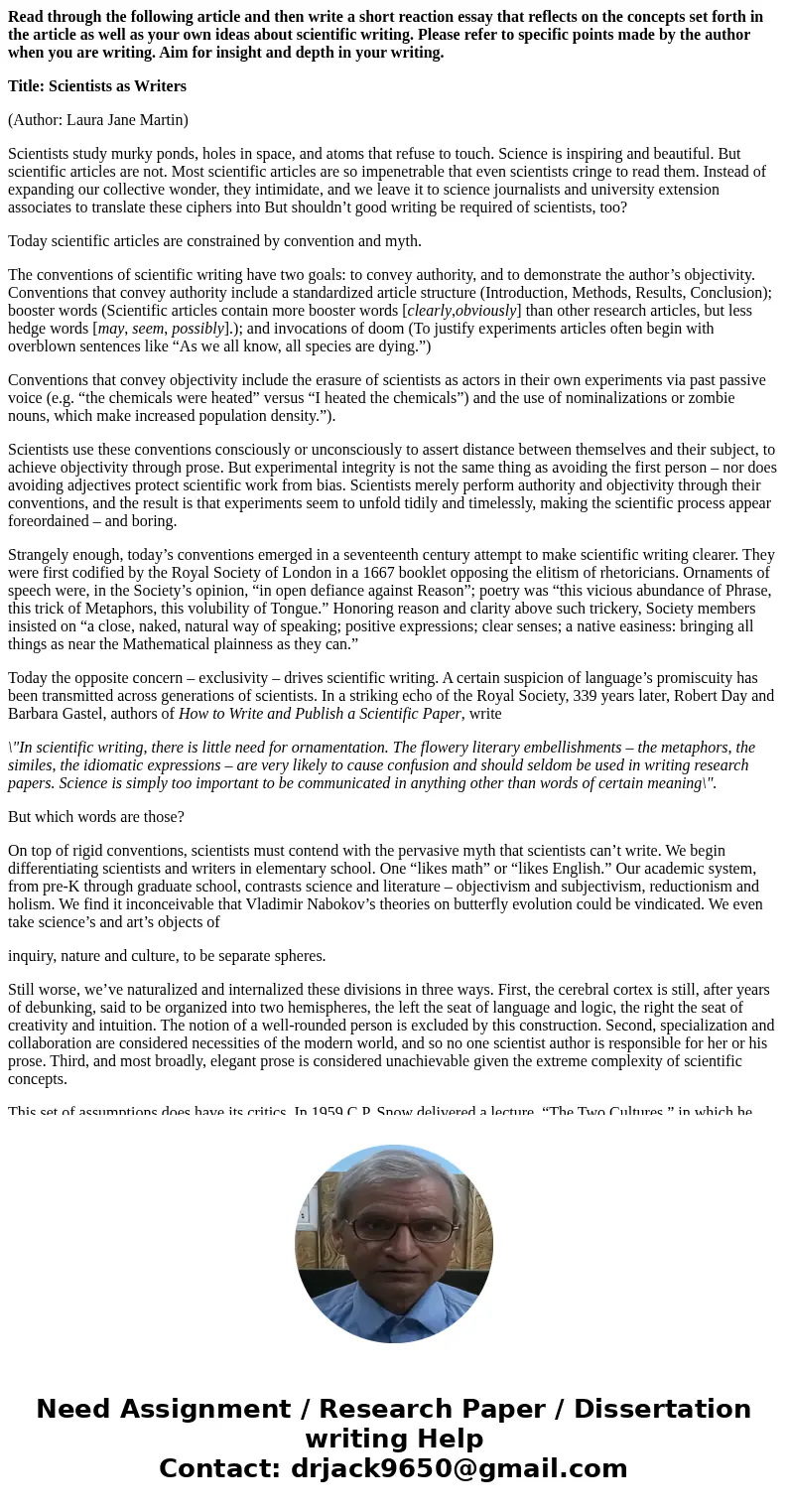 Read through the following article and then write a short reaction essay that reflects on the concepts set forth in the article as well as your own ideas about 