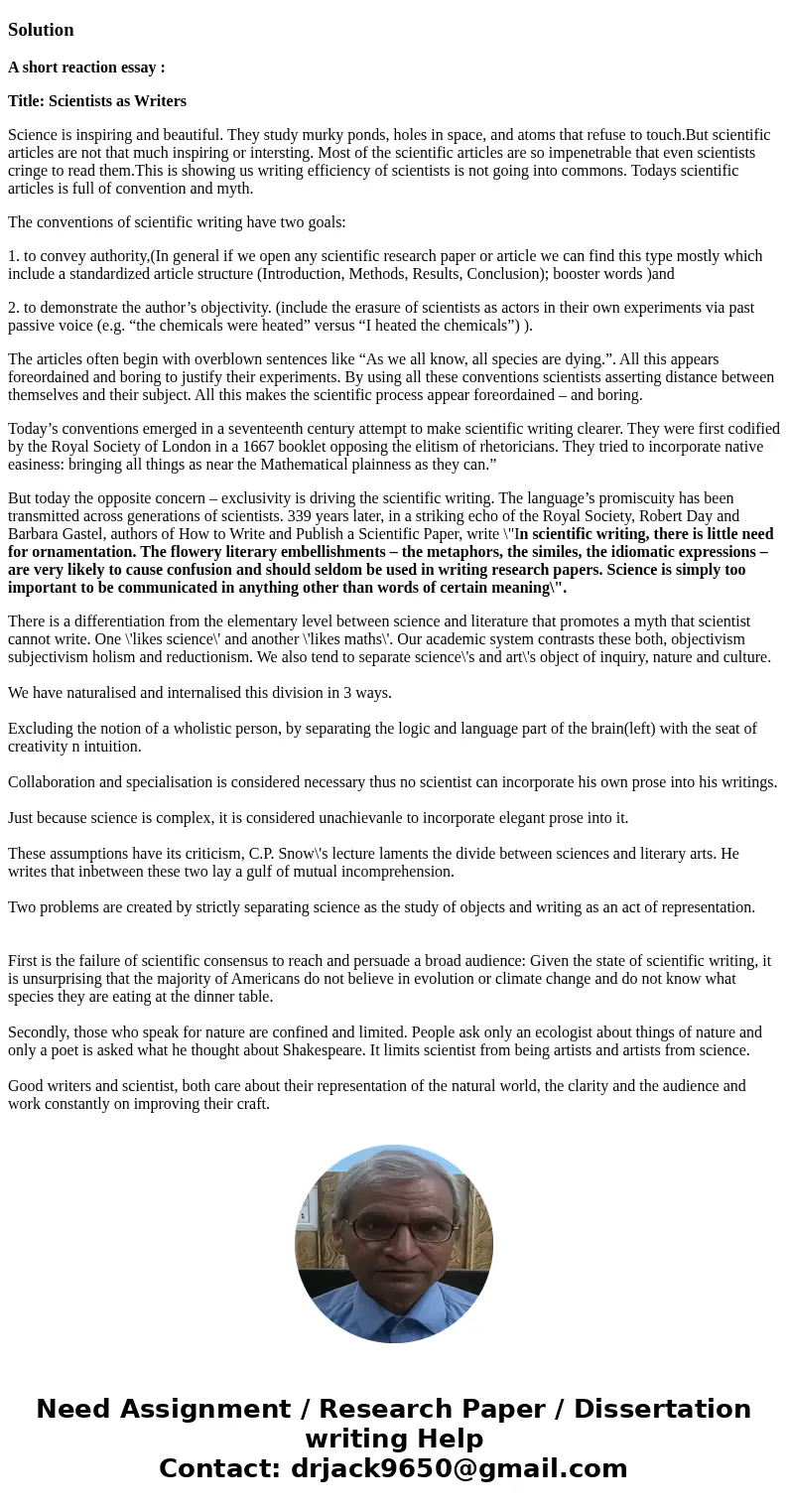 Read through the following article and then write a short reaction essay that reflects on the concepts set forth in the article as well as your own ideas about 