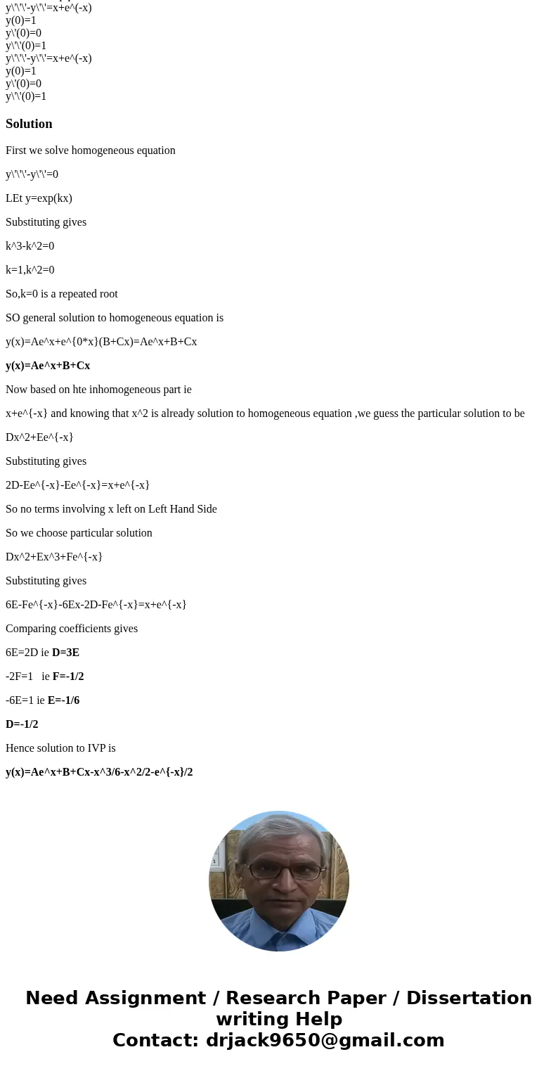 Solve the ivp problem y\'\'\'-y\'\'=x+e^(-x) y(0)=1 y\'(0)=0 y\'\'(0)=1 Solve the ivp problem y\'\'\'-y\'\'=x+e^(-x) y(0)=1 y\'(0)=0 y\'\'(0)=1 y\'\'\'-y\'\'=x  Solve the ivp problem y\'\'\'-y\'\'=x+e^(-x) y(0)=1 y\'(0)=0 y\'\'(0)=1 Solve the ivp problem y\'\'\'-y\'\'=x+e^(-x) y(0)=1 y\'(0)=0 y\'\'(0)=1 y\'\'\'-y\'\'=x