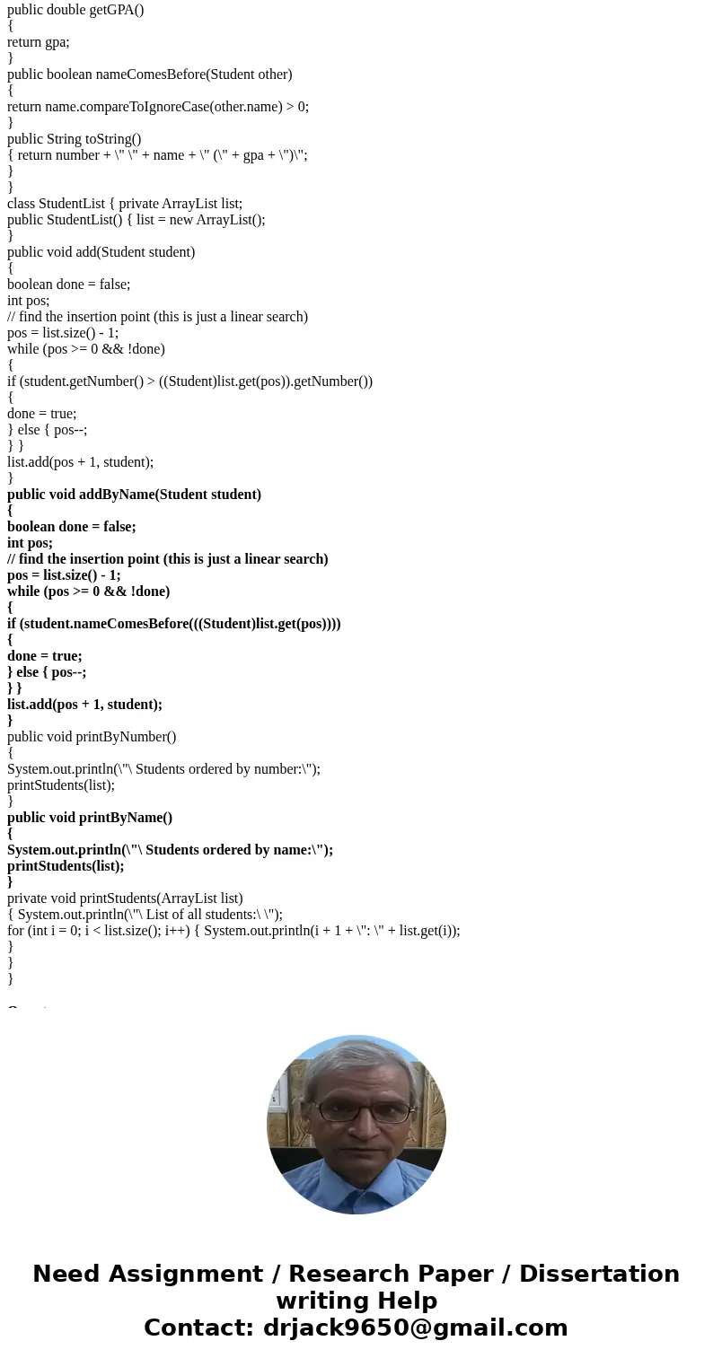 sort by name ascending import java.util.*; public class Activity7C { public static void main(String[] args) { StudentList students = new StudentList(); students